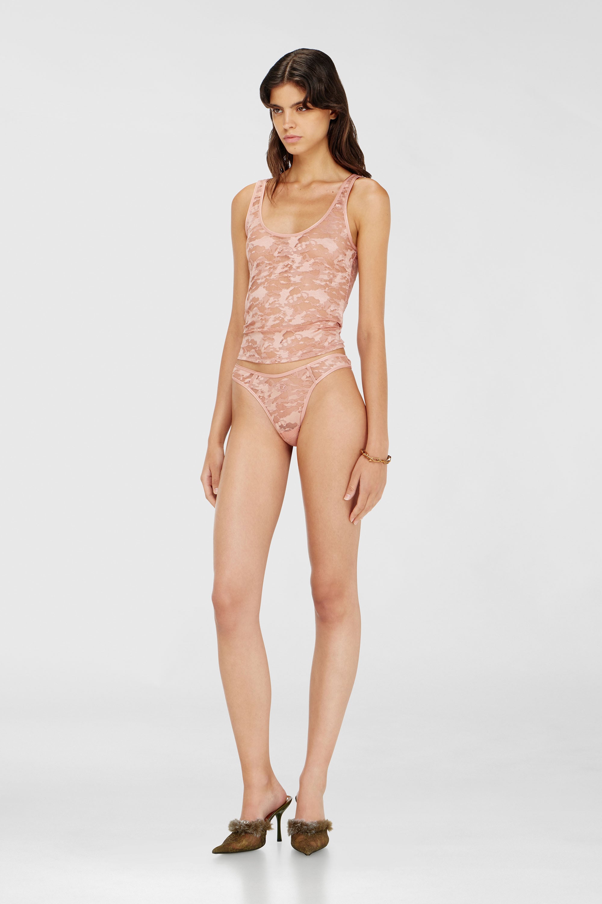 Diesel - MICRO-PUNCHY-UTLT, Tanga de encaje de nailon con Oval D Mujer in Rosa - 1