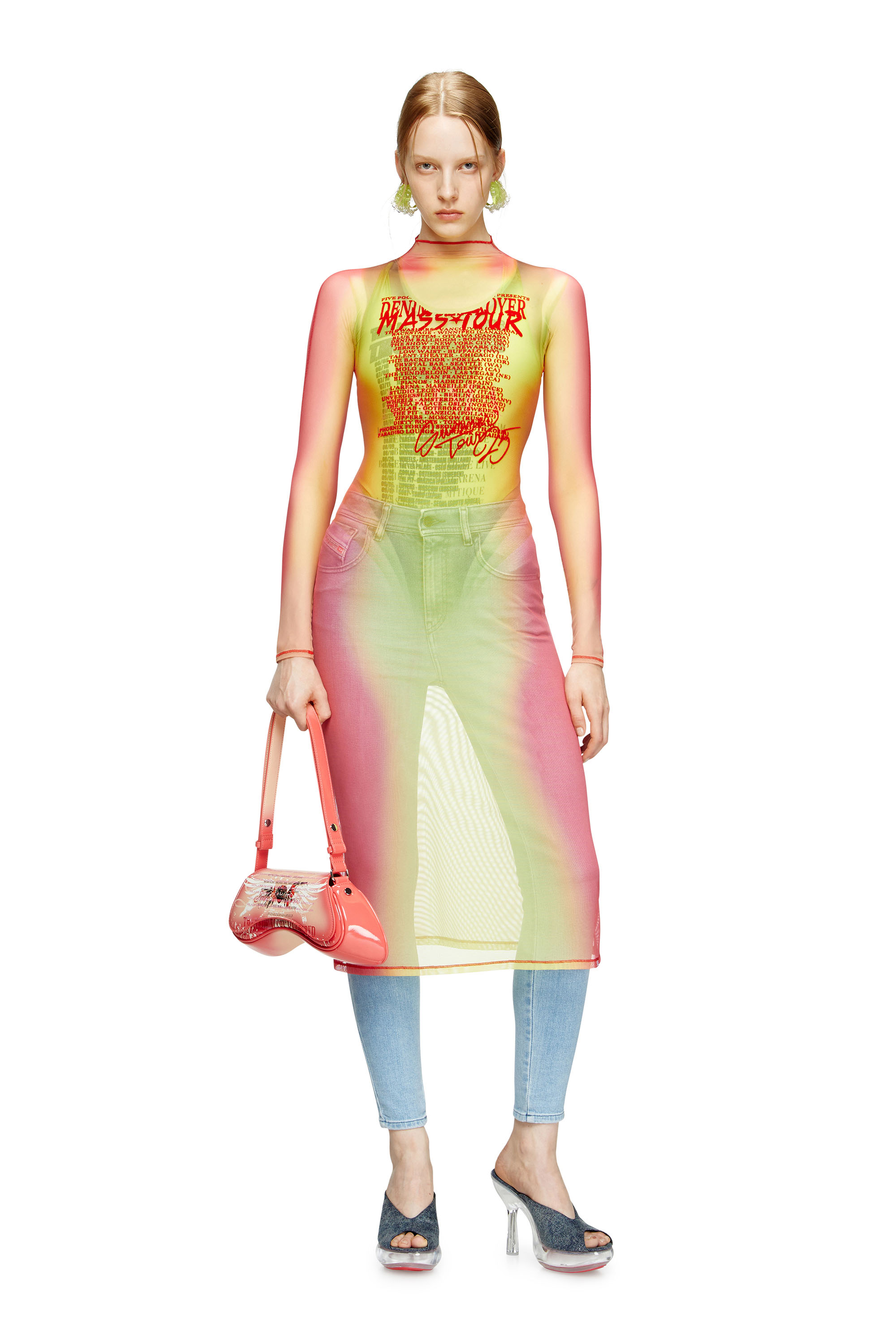 Diesel - D-AFNIC, Vestido midi con estampado de letras de canciones a capas Mujer in Multicolor - 1