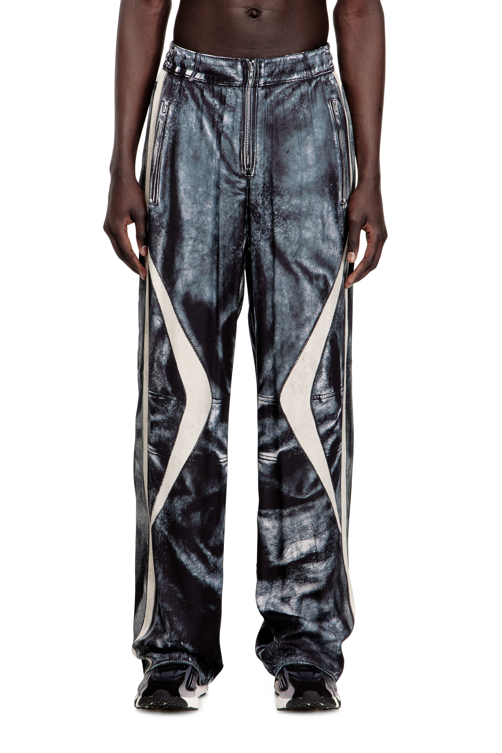 Diesel - P-THECK-BMCZ, Pantalones de pista satinados efecto trompe l'oeil estilo biker Hombre in Azul marino - 1