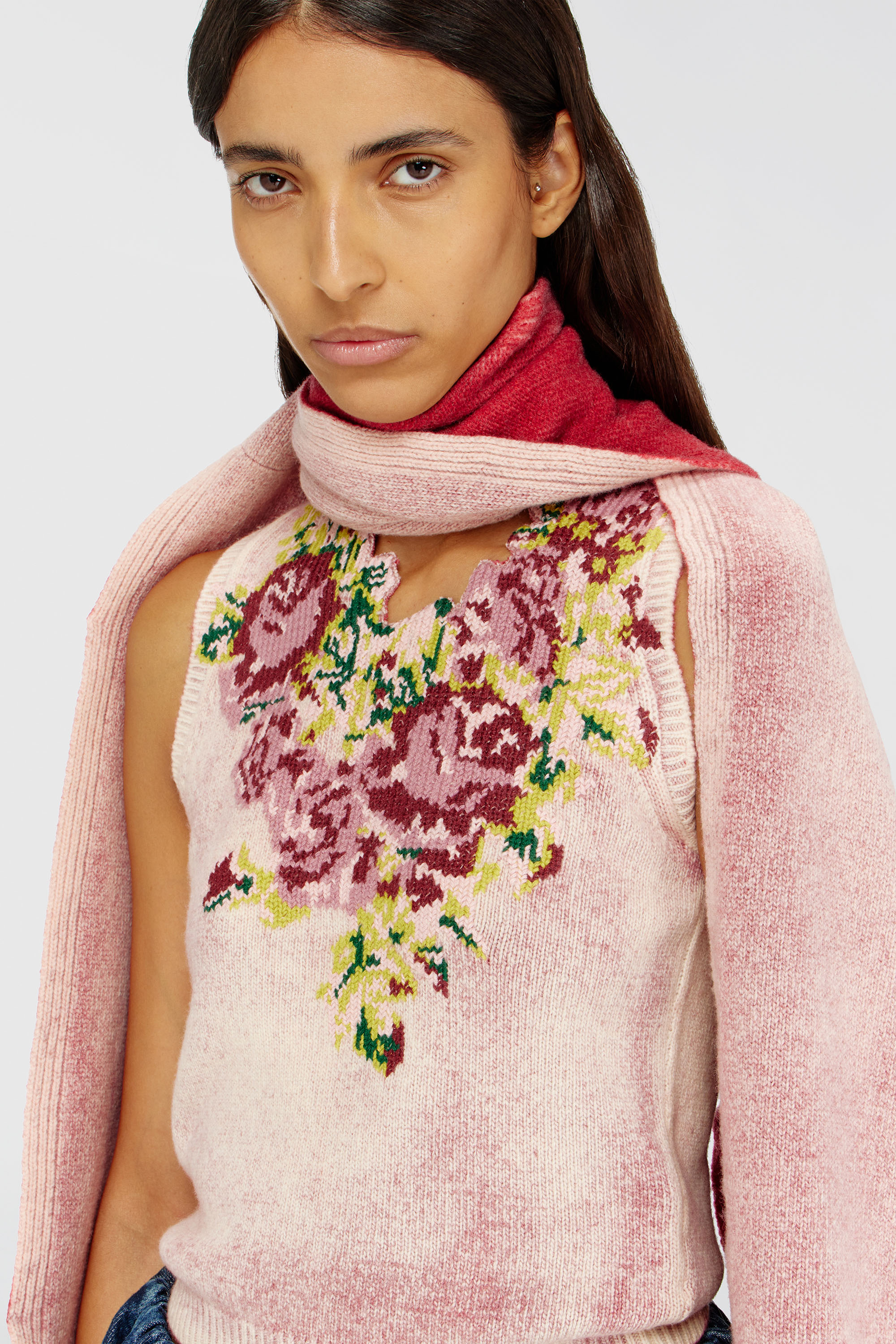 Diesel - M-RARIS, Chaleco de punto en mezcla de lana con motivo floral Mujer in Rosa - 5
