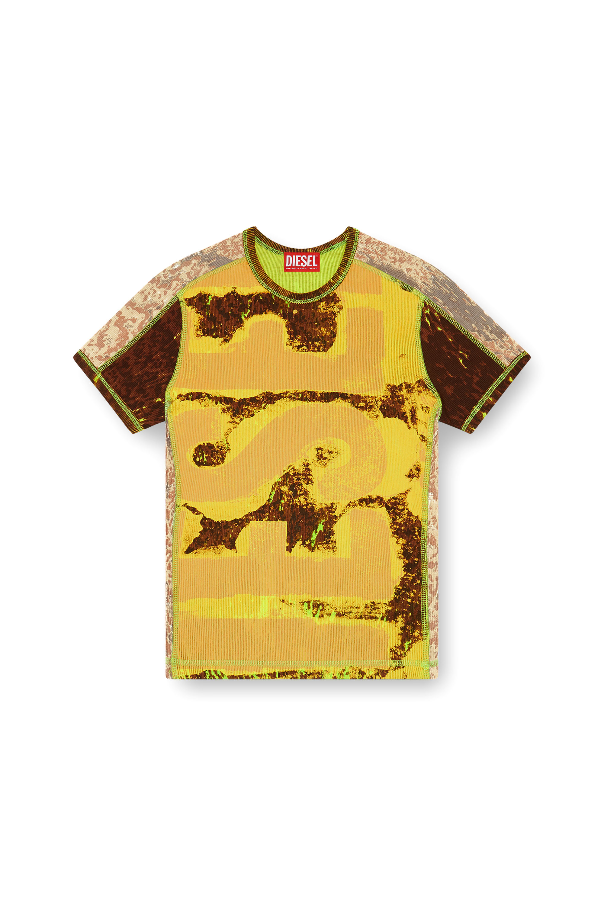 Diesel - T-ELE-LONG-P5, Mujer Camiseta en canalé con estampado abstracto in Multicolor - Image 3