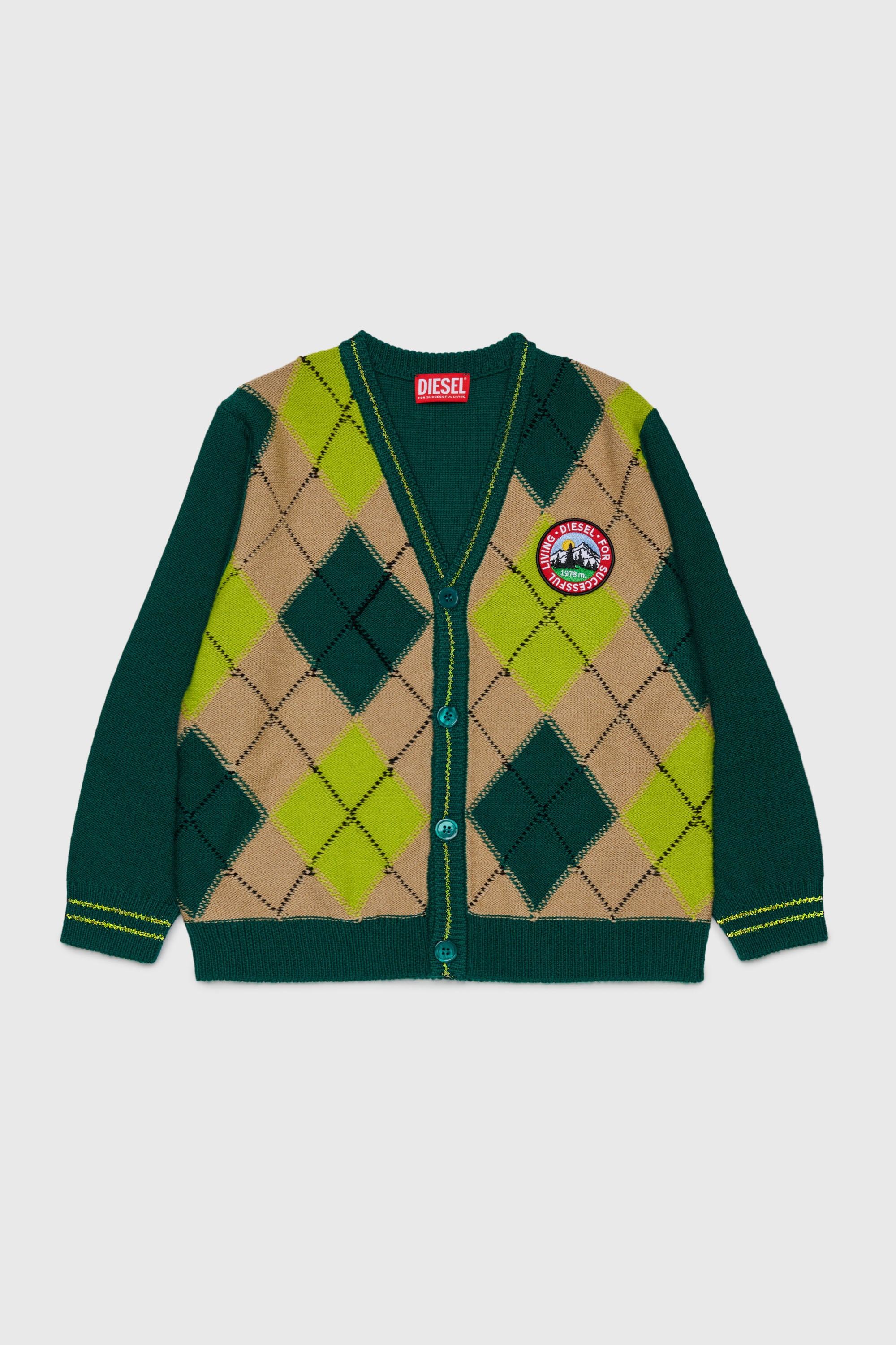 Diesel - KROMYCARDIGAN OVER, C&aacute;rdigan de mezcla de lana con motivo argyle Unisex in Verde - 1