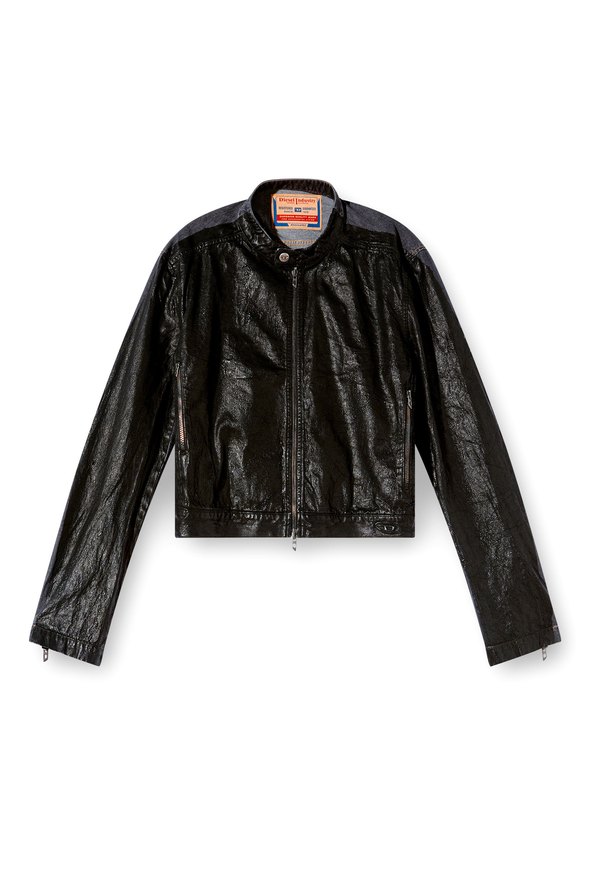 Diesel - D-GLORY-DD, Chaqueta motera de denim con parte delantera recubierta Unisex in Negro - 3