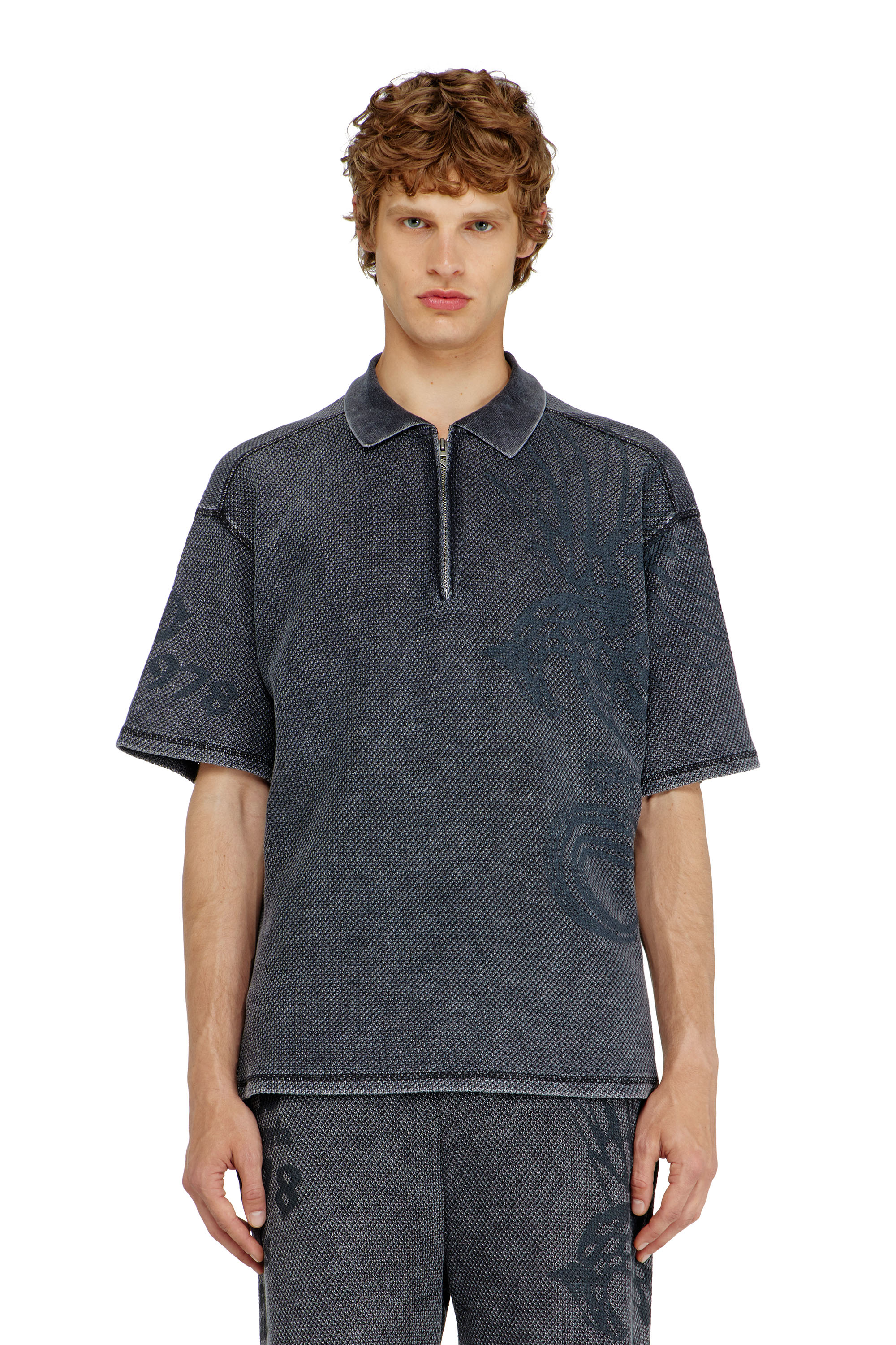 Diesel - T-ERRY-ZIP, Polo de jacquard mesh con estampado Phoenix Hombre in Gris - 1