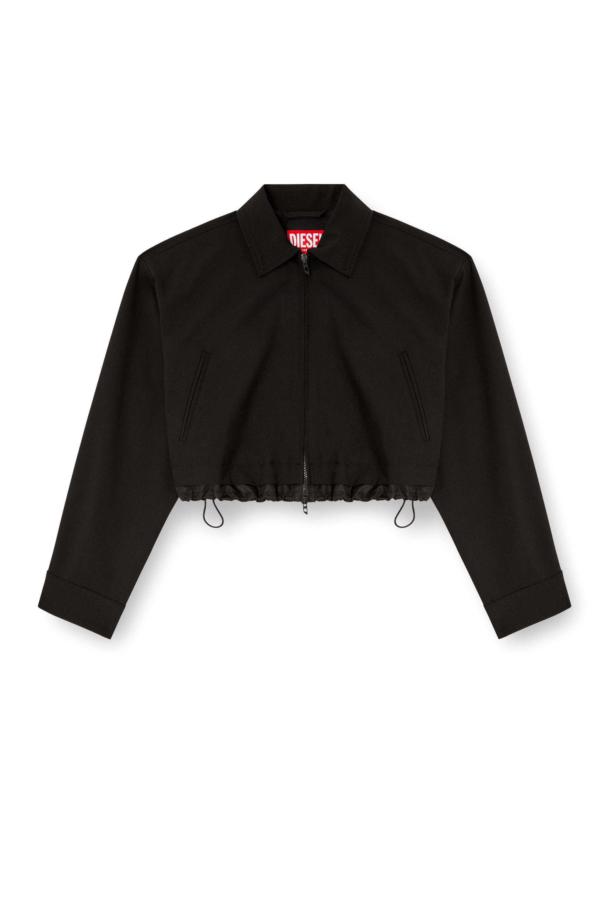 Diesel - J-TING-FEM-R2, Chaqueta recortada en tejido sartorial y nylon Mujer in Negro - 3