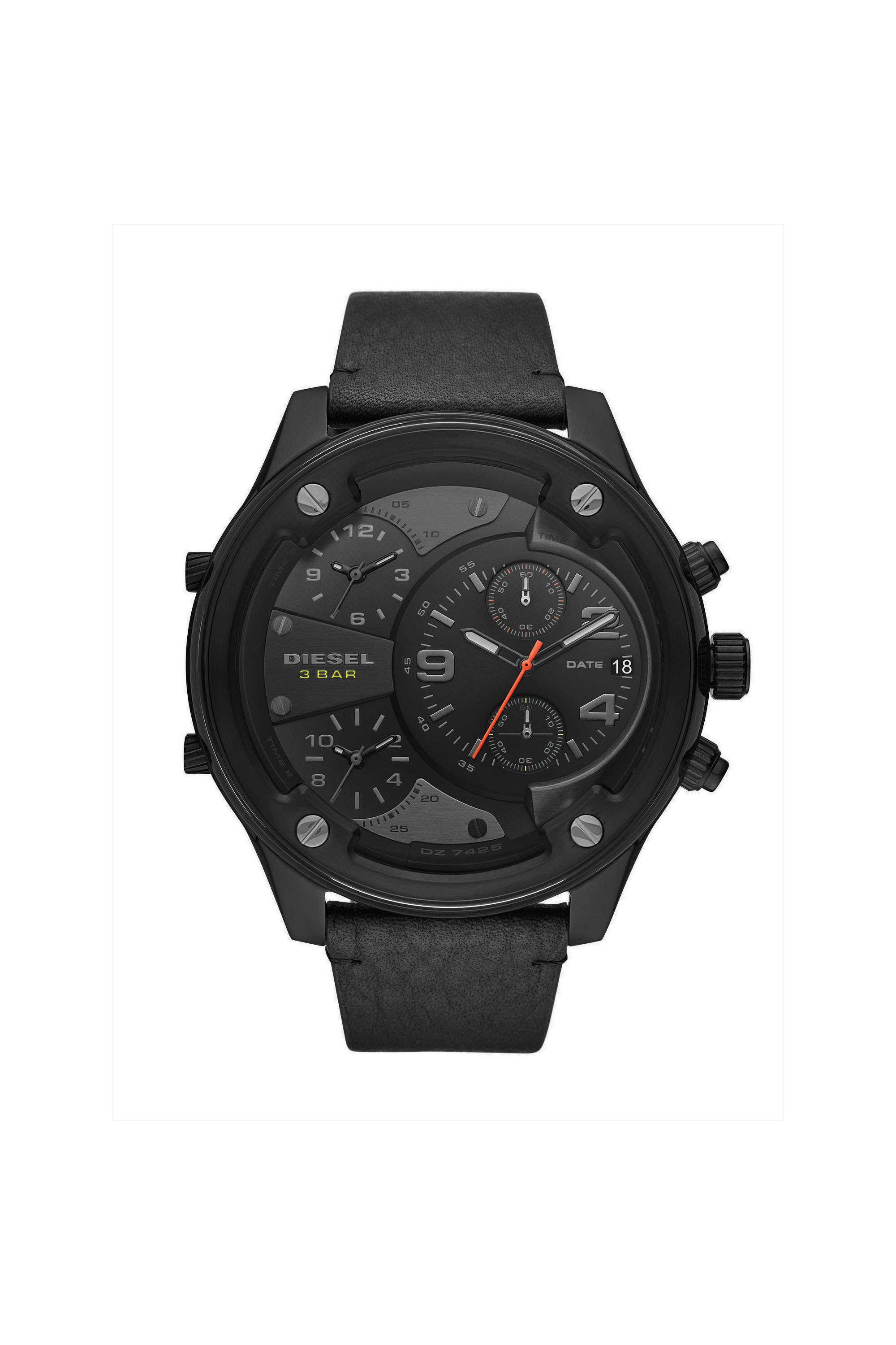 Diesel - DZ7425, Man's Boltdown three-hand black leather watch in Black - 1