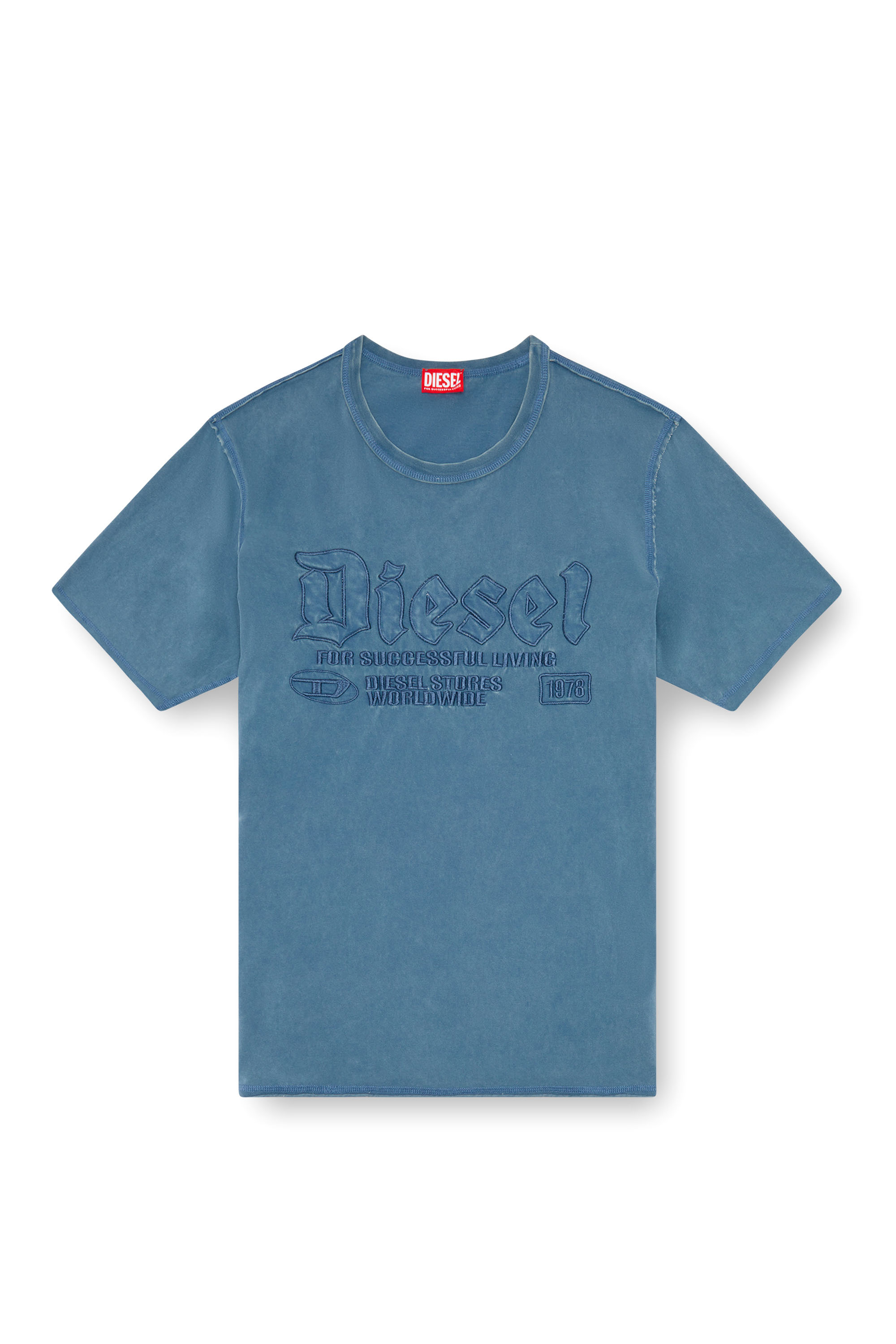 Diesel - T-RAWJUST, Hombre Camiseta desteñida con bordado a tono in Azul marino - Image 3