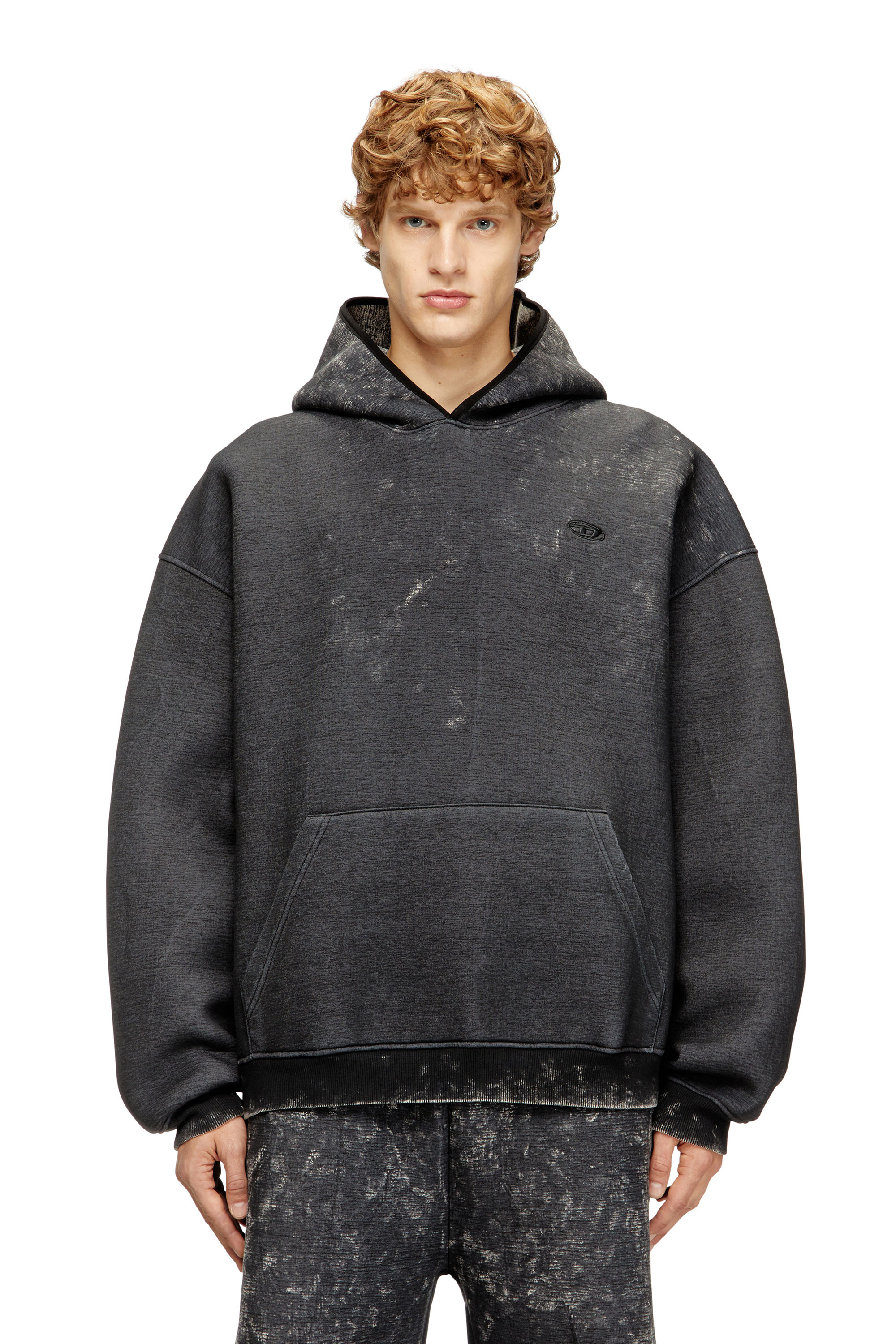 Diesel - S-BOXT-CHAN-HOOD, Sudadera con capucha relajada de neopreno con lavado oscuro marble. Hombre in Gris - 1