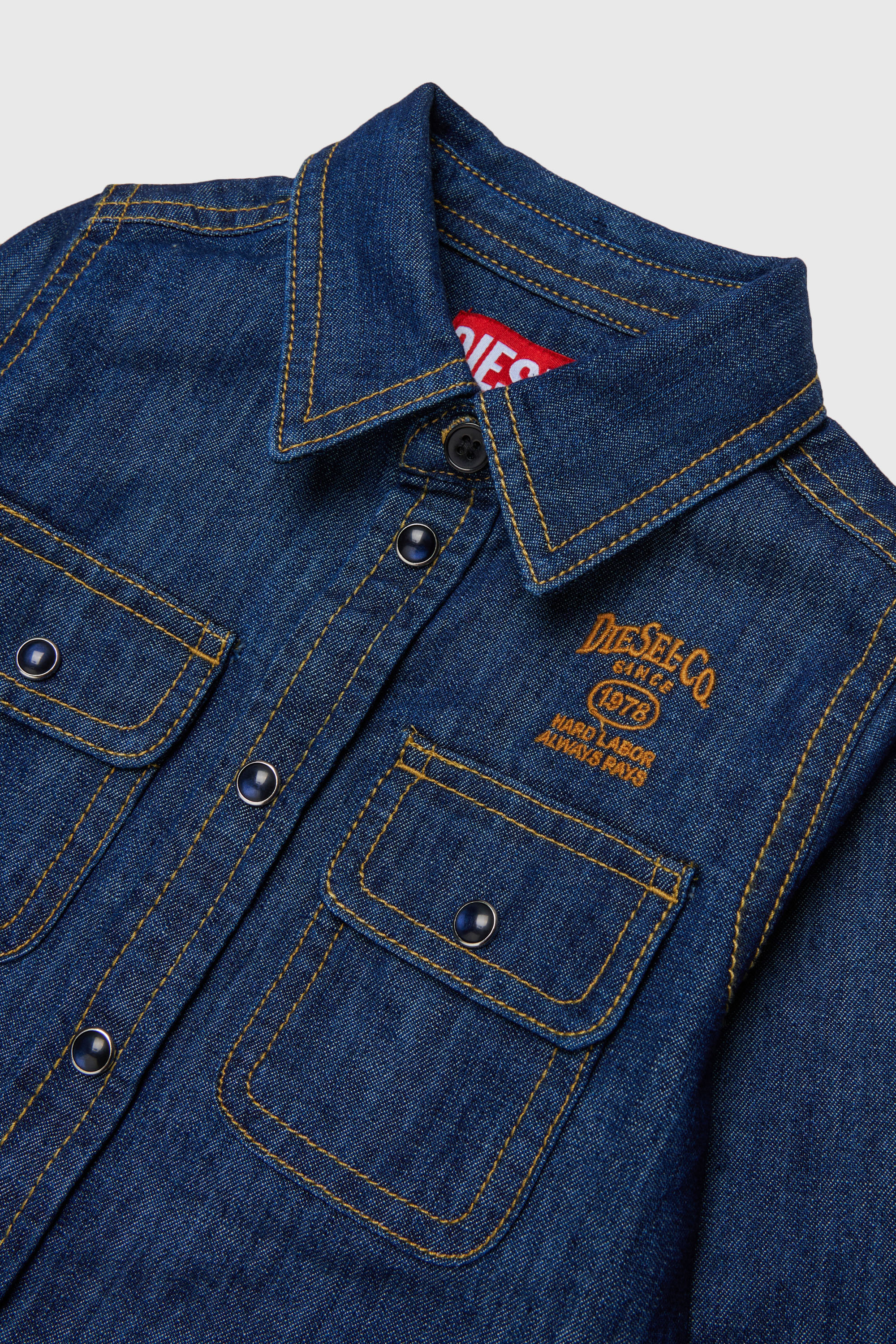 Diesel - CARTOB, Man's Denim shirt with logo embroidery in Dark Blue - 3