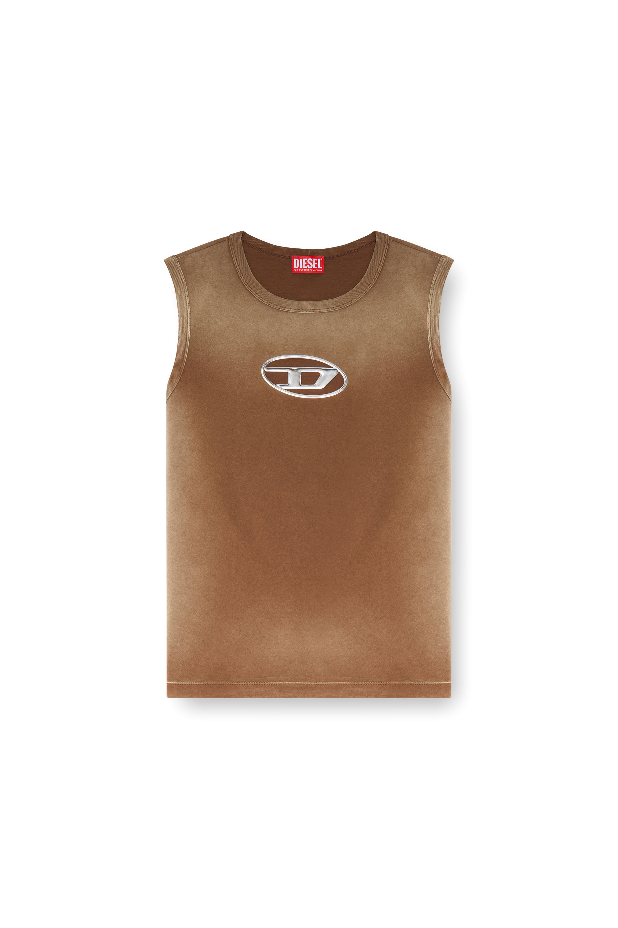 Diesel - T-BRICO, Hombre Camiseta sin mangas desteñida con Oval D en relieve in Marrón - Image 3