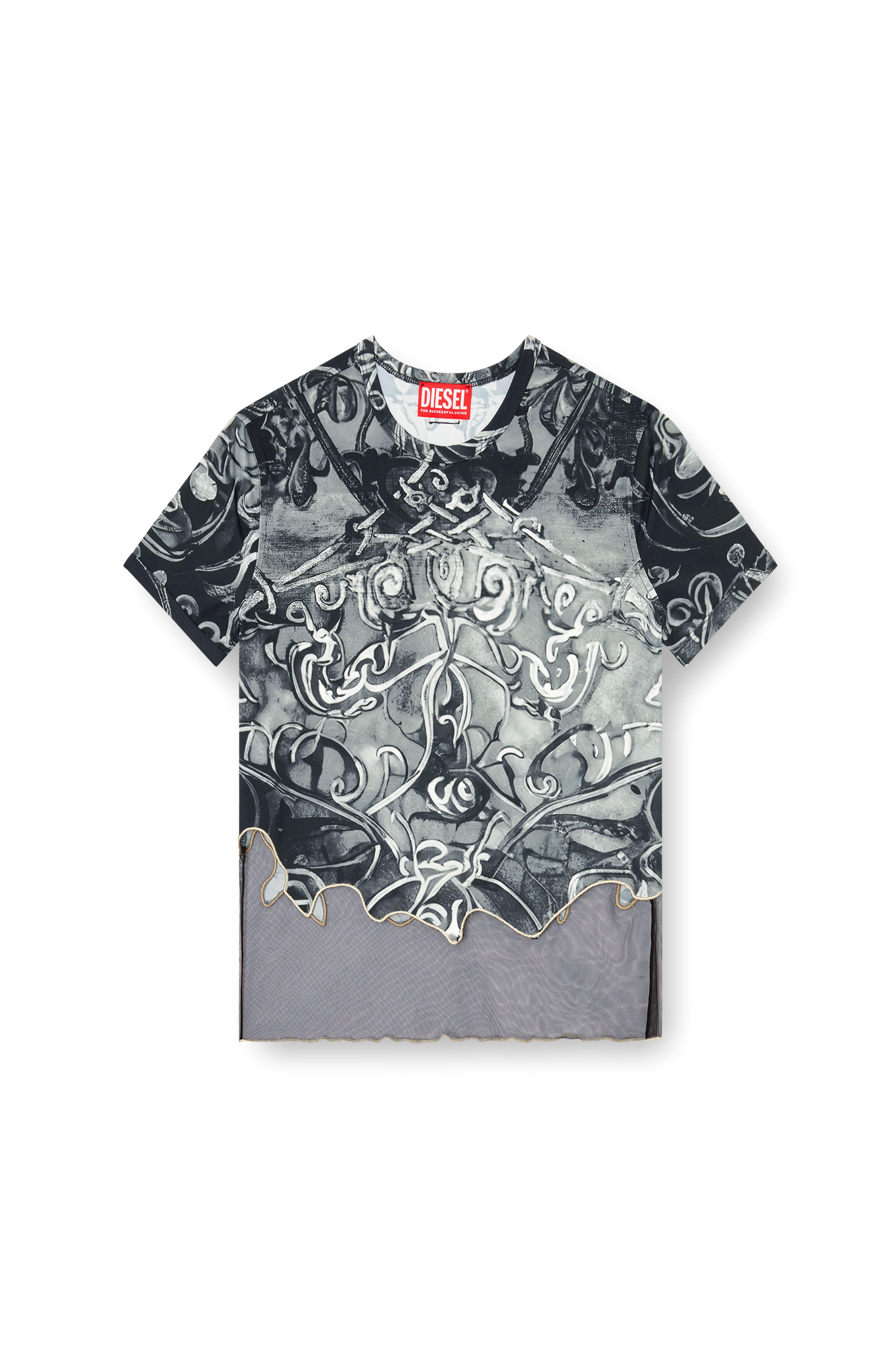 Diesel - T-INLAY, Camiseta de nailon con estampado heráldico Mujer in Multicolor - 3