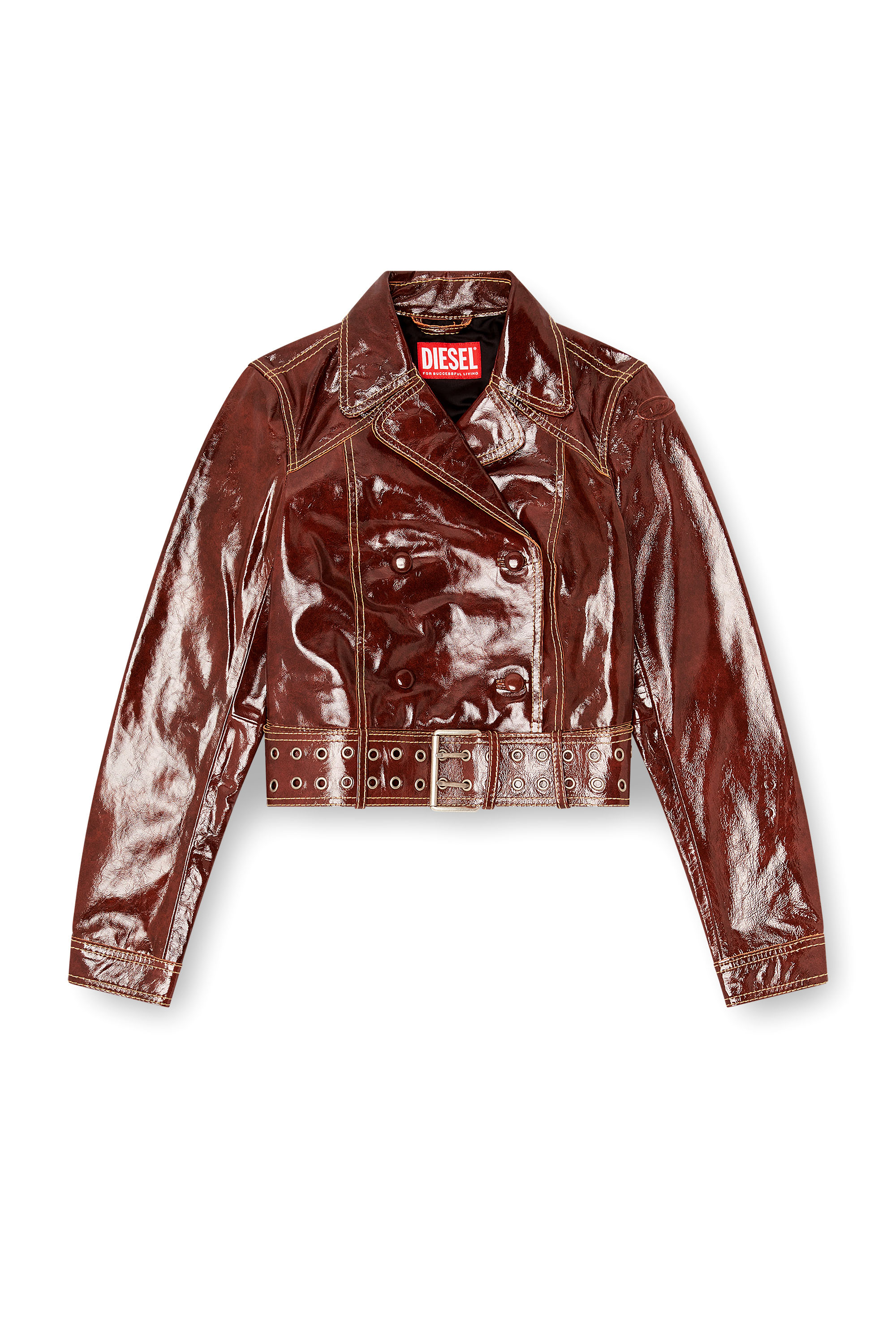 Diesel - L-EGEND, Chaqueta de charol con cintur&oacute;n ancho Mujer in ToBeDefined - 3