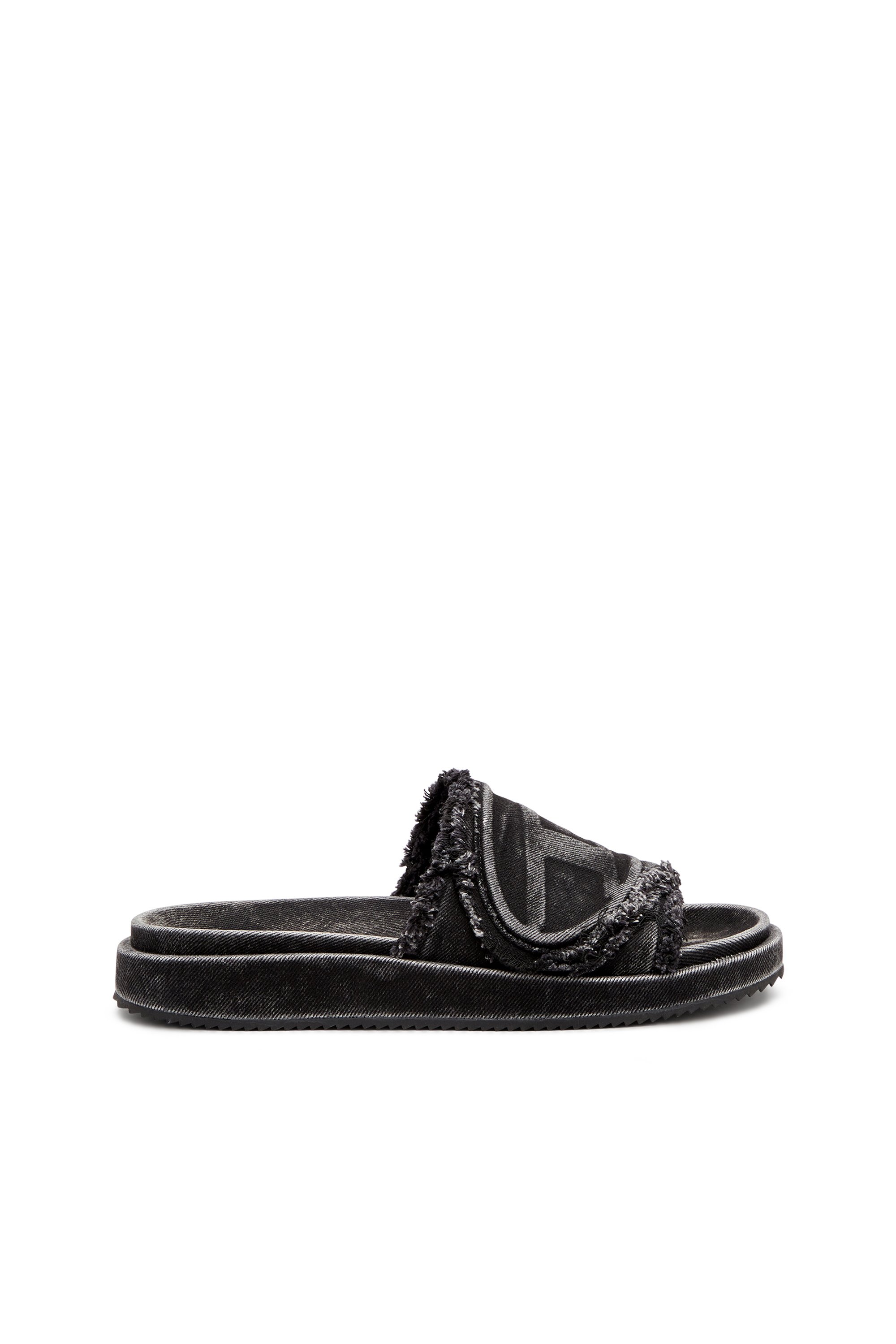 Diesel - SA-SLIDE D OVAL, Chanclas de denim desgastado Unisex in Negro - 1