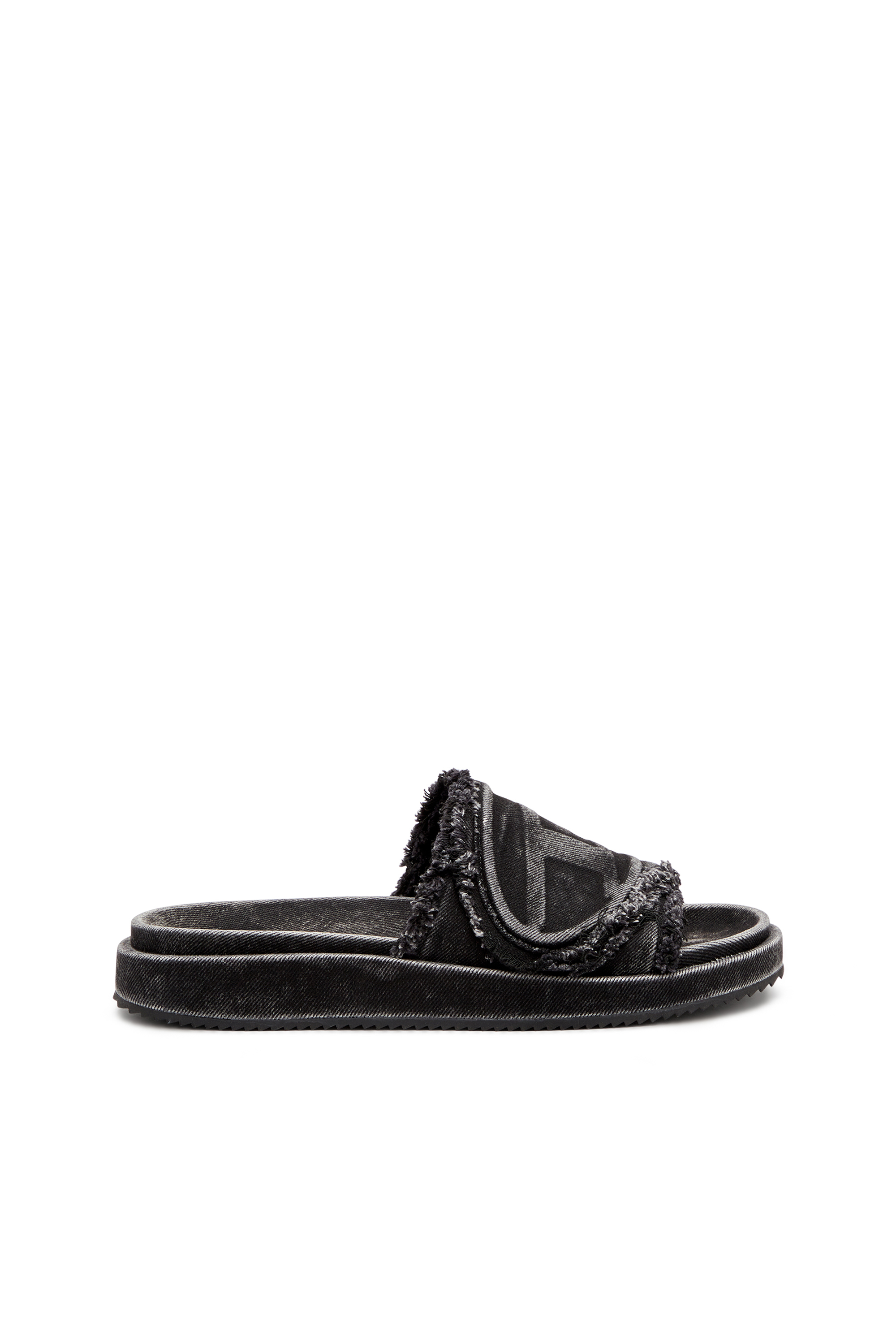 SA-SLIDE D OVAL, Negro Diesel - SA-SLIDE D OVAL, Sa-Slide D-Chanclas de denim desgastado Unisex in Negro - 1