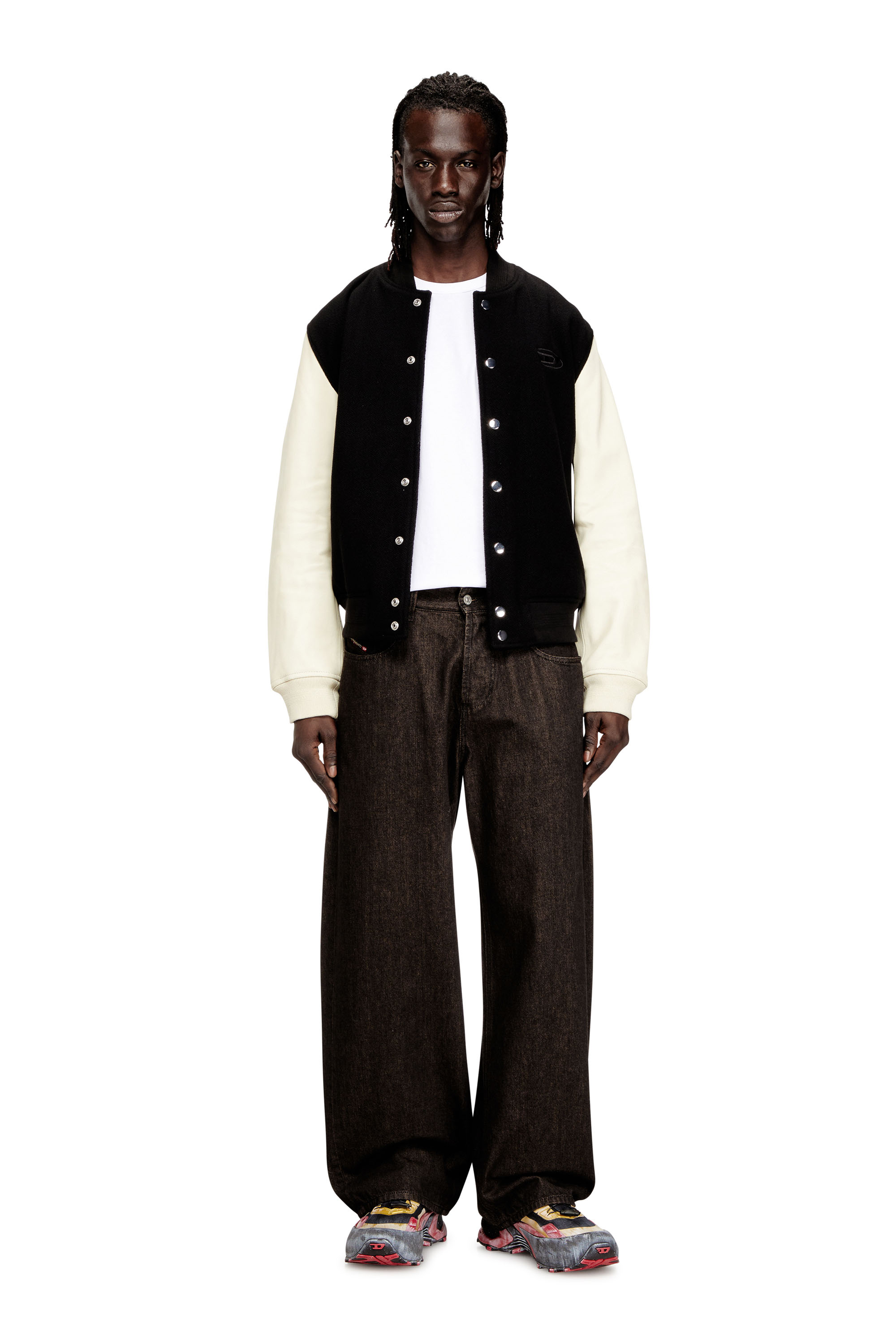 Diesel - L-ARRY-WRD, Chaqueta bomber en mezcla de lana y cuero Hombre in ToBeDefined - 2