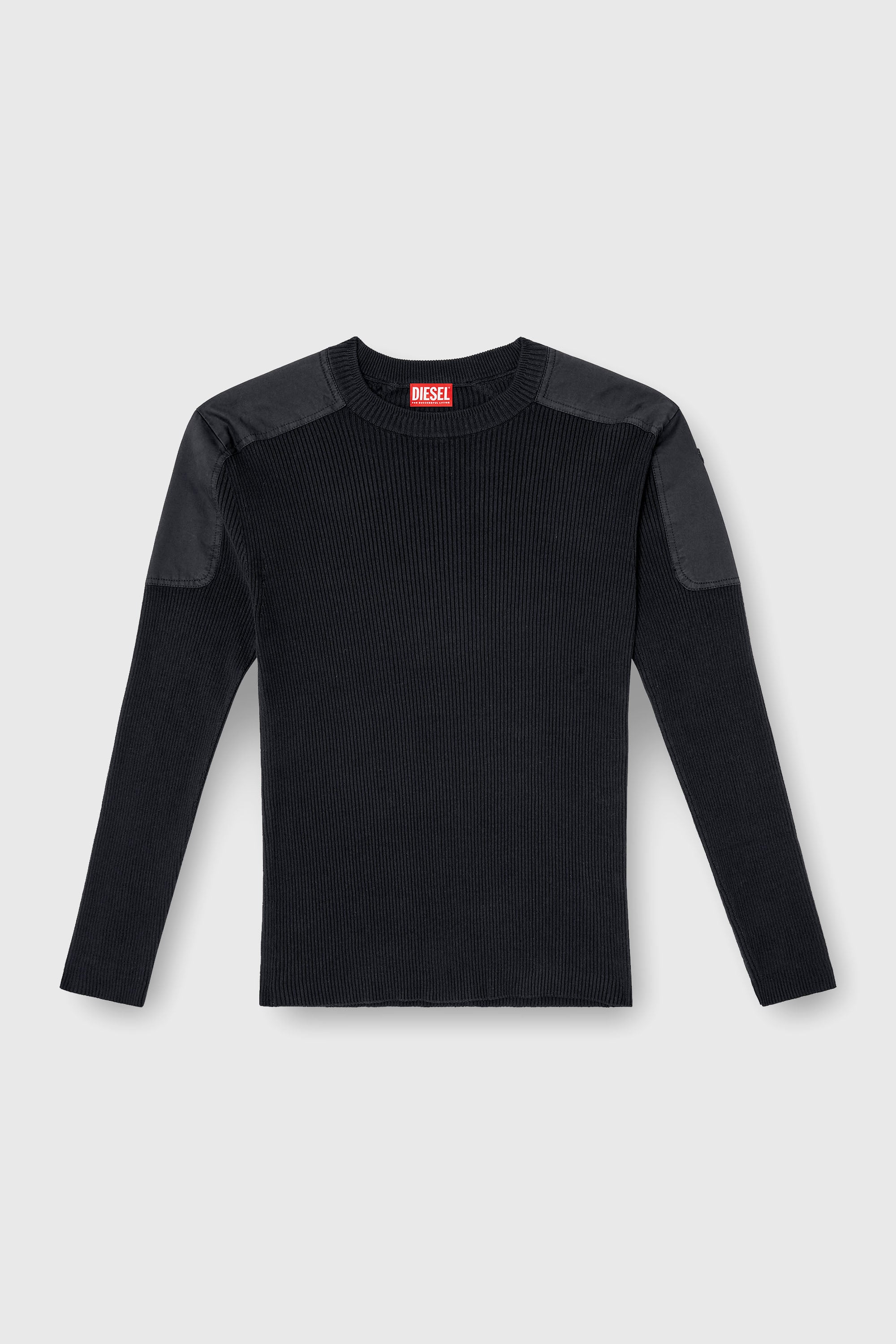 Diesel - K-MARTIN, Jersey en canal&eacute; con paneles en los hombros Hombre in Negro - 2