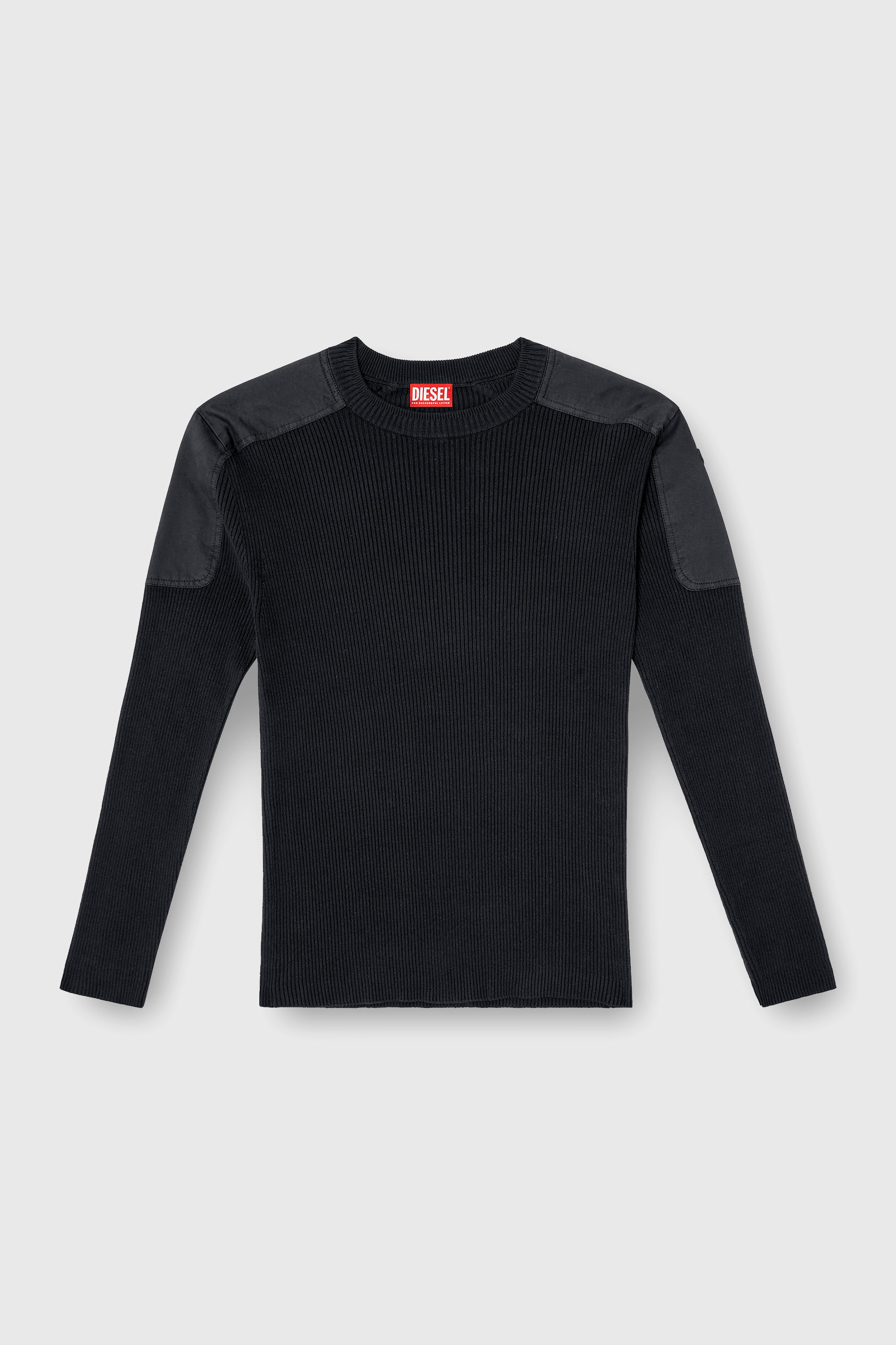 Diesel - K-MARTIN, Jersey en canal&eacute; con paneles en los hombros Hombre in Negro - 2