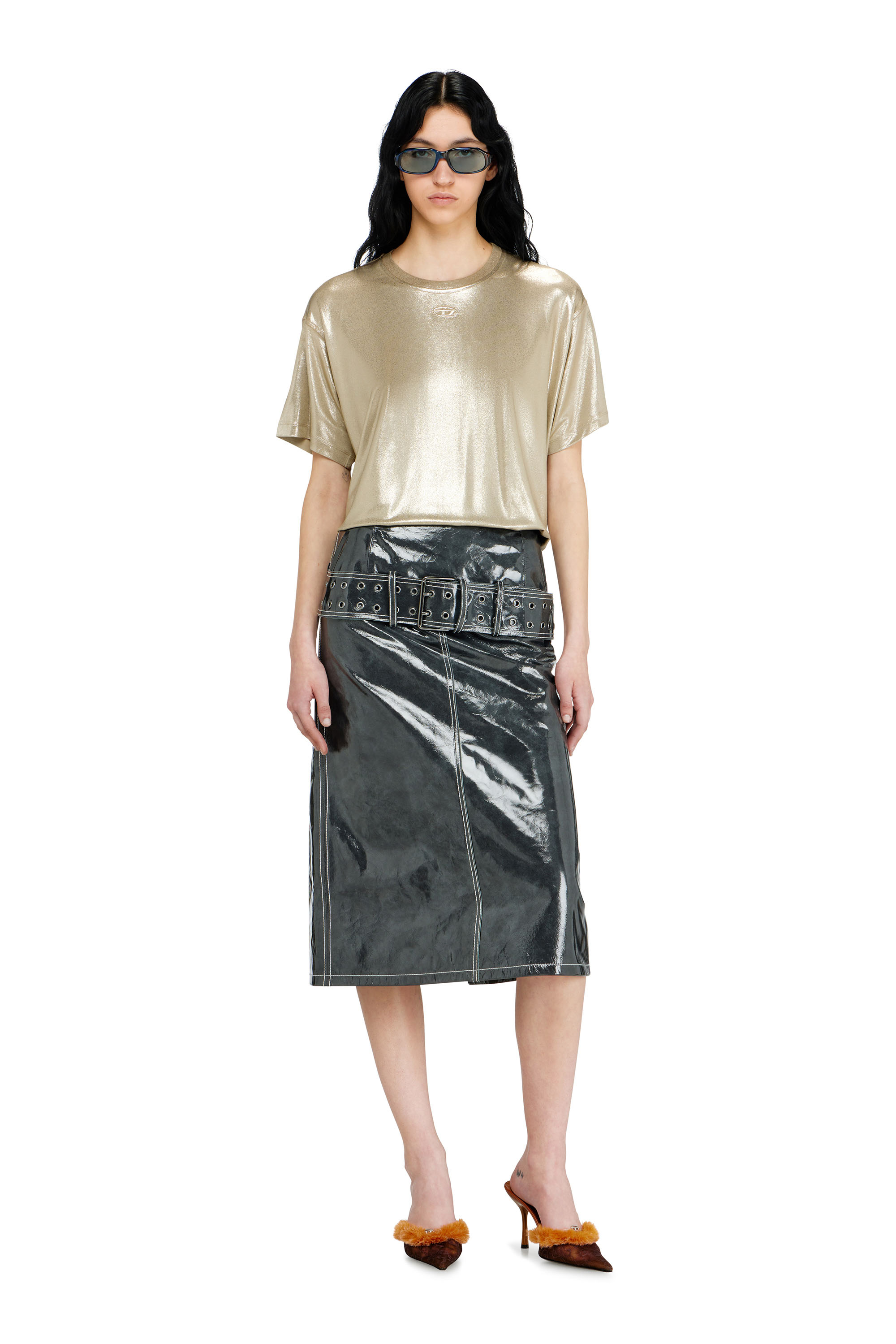 Diesel - T-NORMY-AA2, Camiseta de punto con acabado metalizado Mujer in Beige - 2