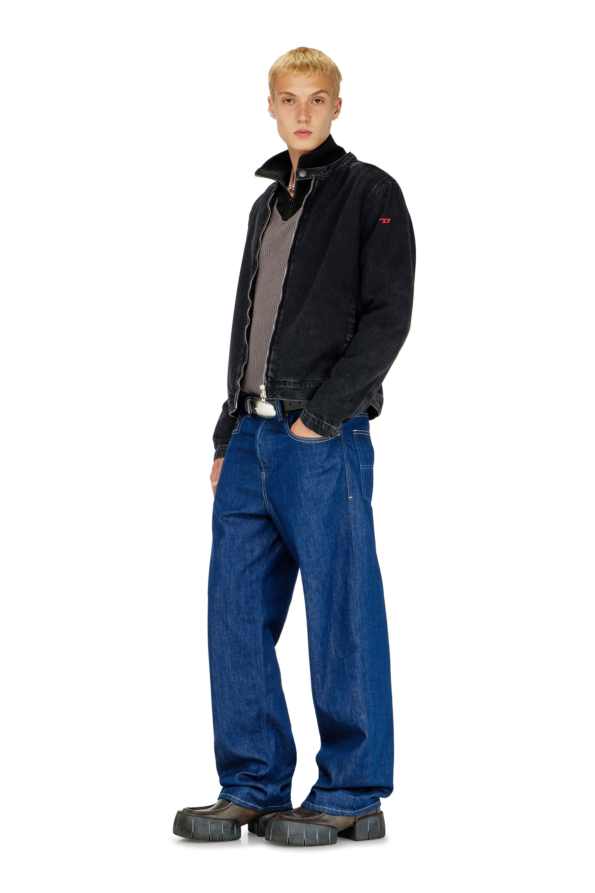 Diesel - D-GLORY, Chaqueta biker de denim con lavado oscuro Hombre in Negro - 2