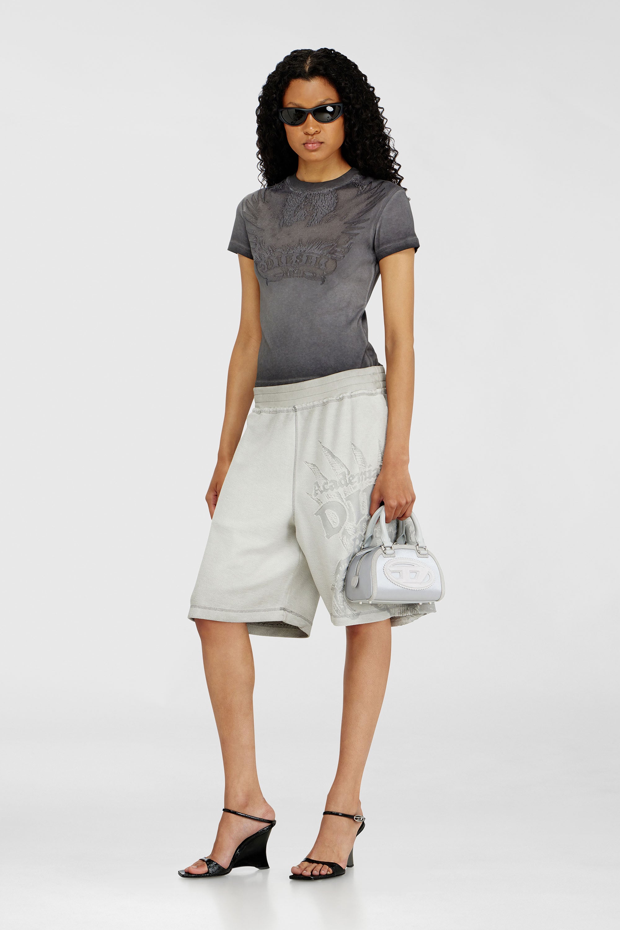 Diesel - 1DR DOME CROSSBODY, 1DR Dome - Peque&ntilde;o bolso bandolera de sat&eacute;n y ante Mujer in Plateado - 2