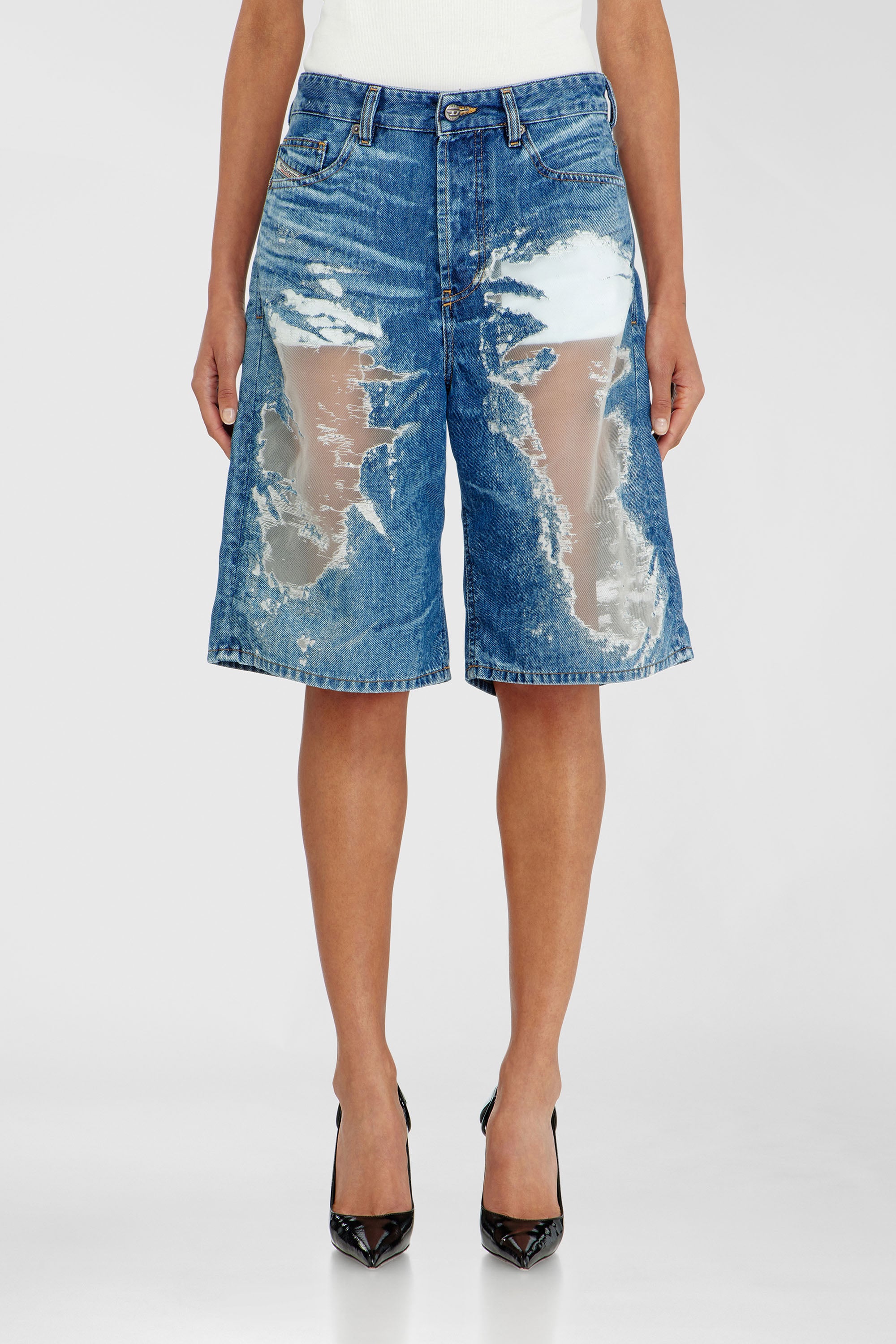 Diesel - PR-DE-SIRE-SHORT, Shorts de denim devor&eacute; Unisex in Azul marino - 2