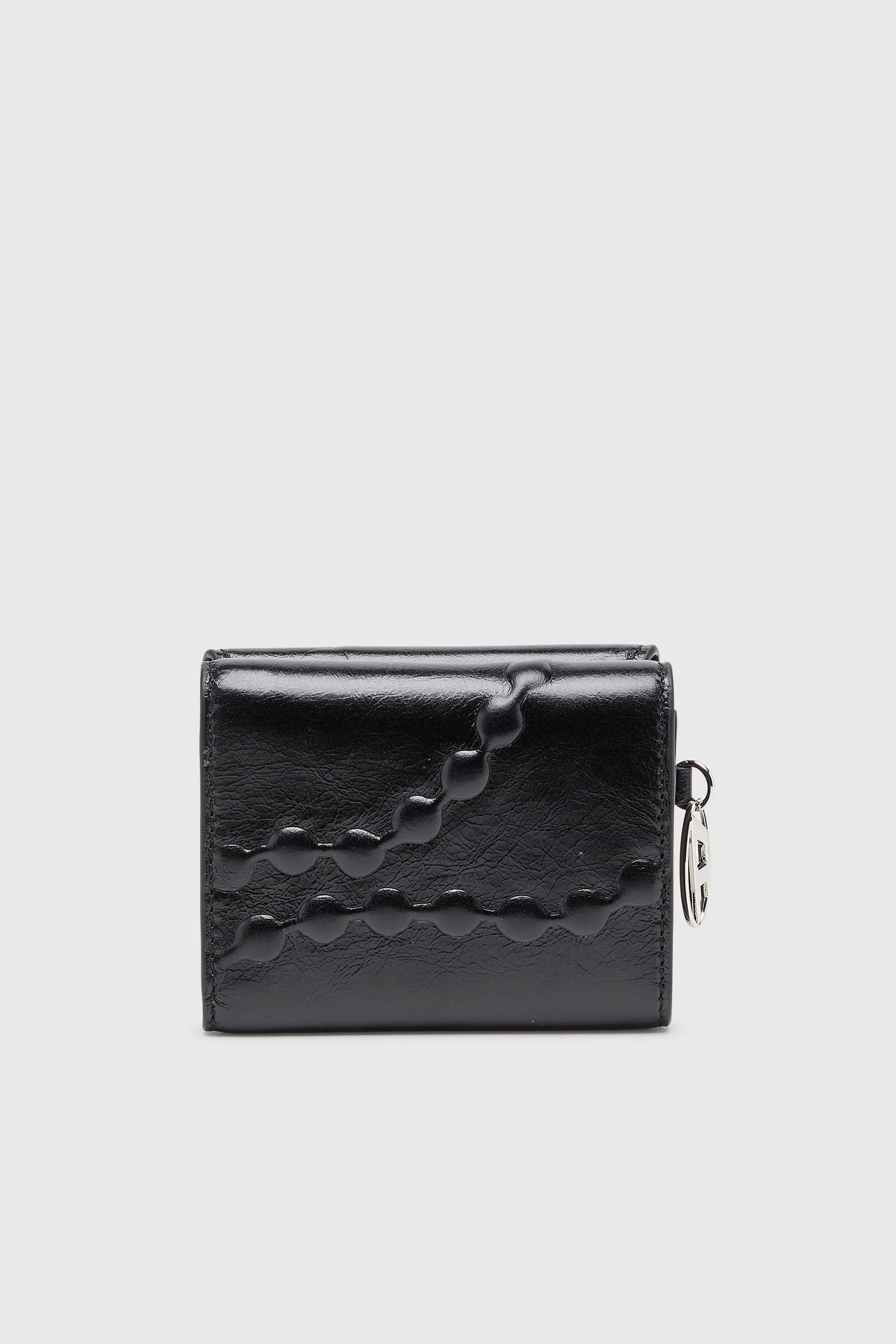 Diesel - OVAL-D TRI FOLD ZIP COIN XS II, Cartera de piel triple con motivo en relieve Mujer in Negro - 2