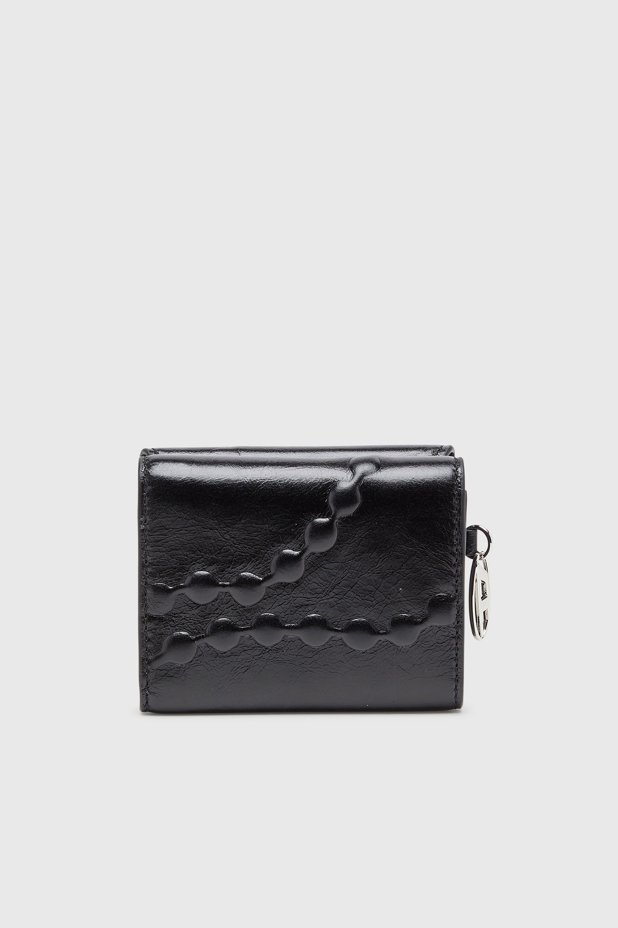 Diesel - OVAL-D TRI FOLD ZIP COIN XS II, Cartera de piel triple con motivo en relieve Mujer in Negro - 2