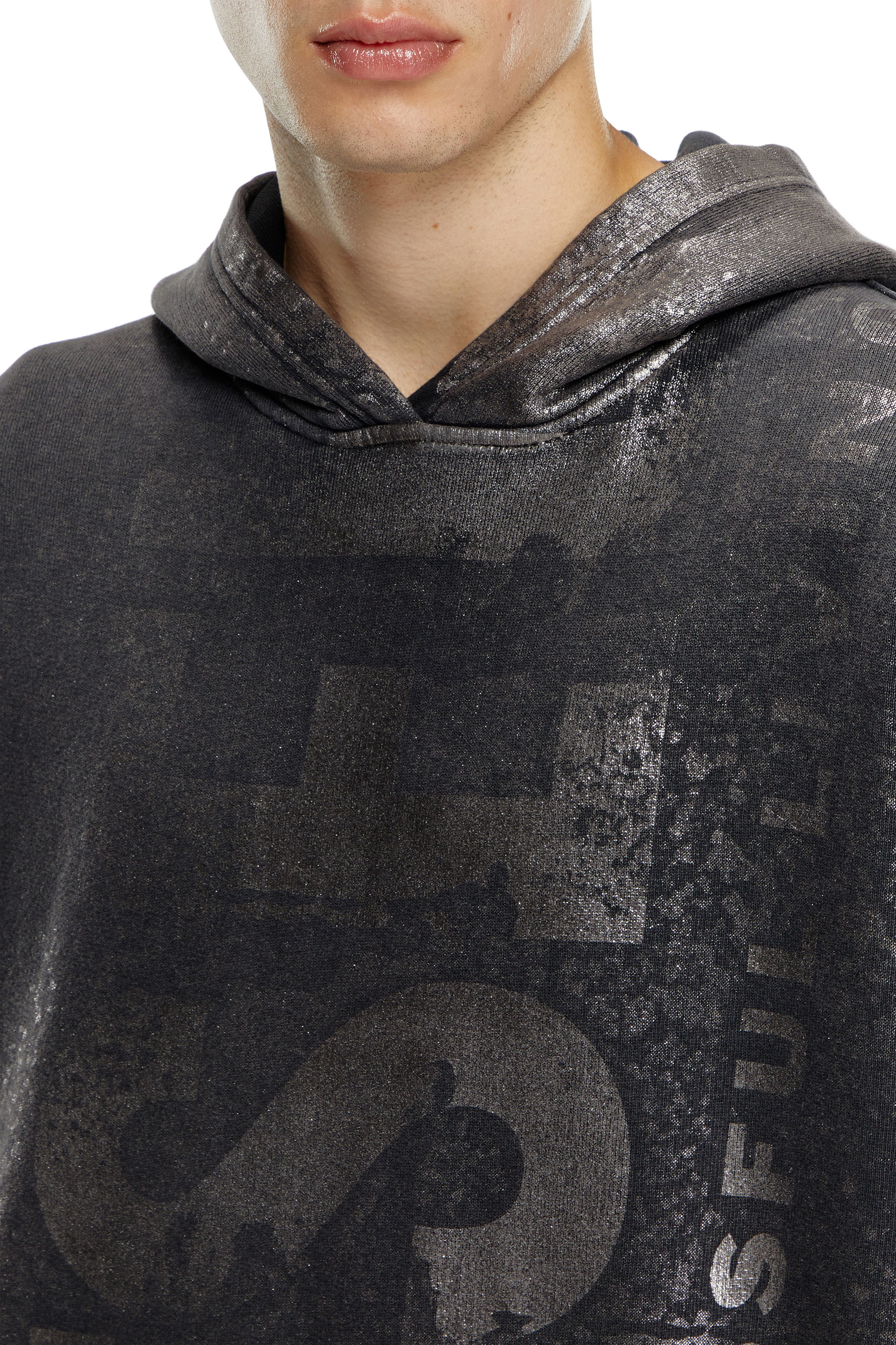 Diesel - S-BOXT-HOOD-Q6, Sudadera metalizada con capucha y logotipo Hombre in Negro - 5