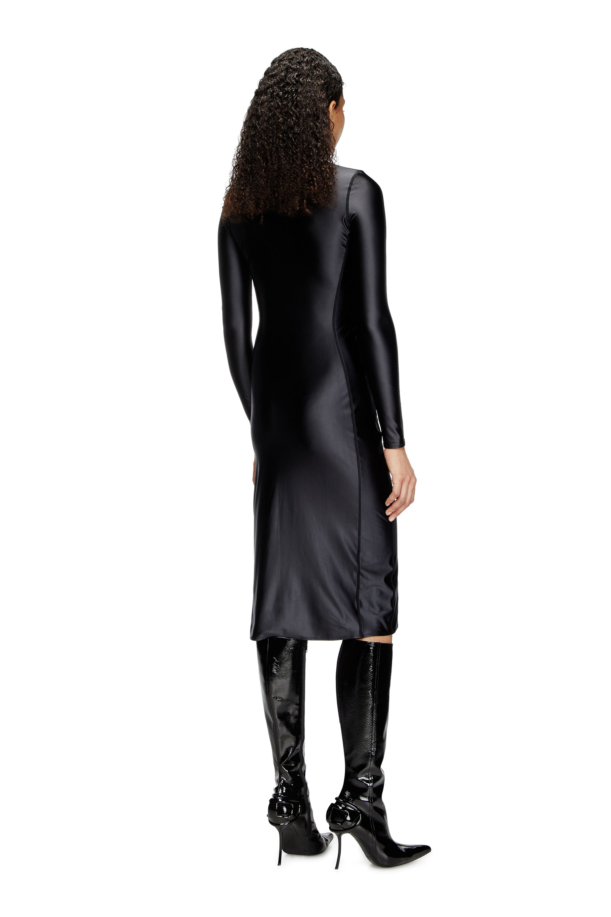 Diesel - D-SILVER, Woman's Mock collar long-sleeve midi dress with chintz finish in Black - 4