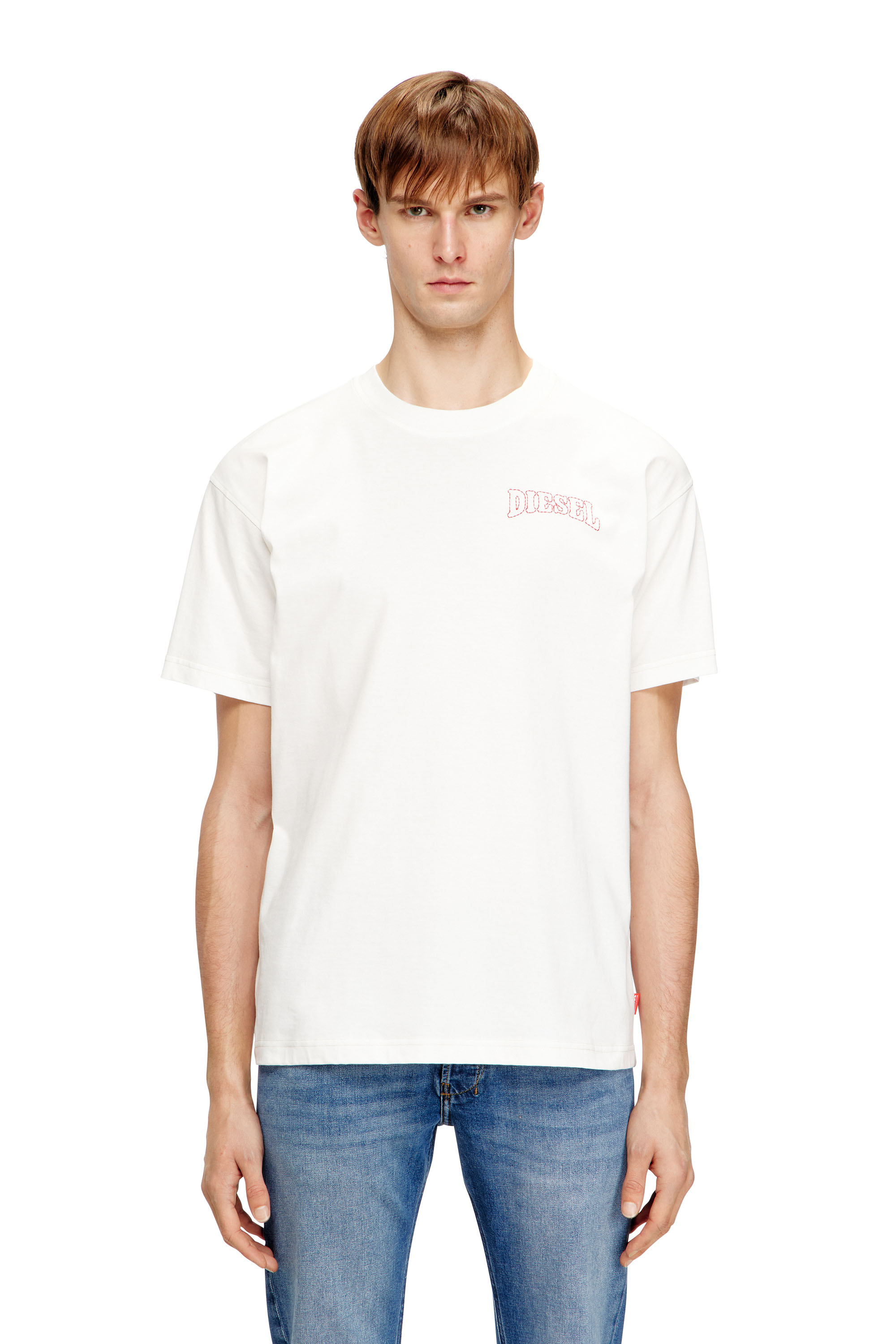 Diesel - T-NORM-V16, Camiseta de algod&oacute;n regular con bordado Diesel Hombre in Blanco - 3