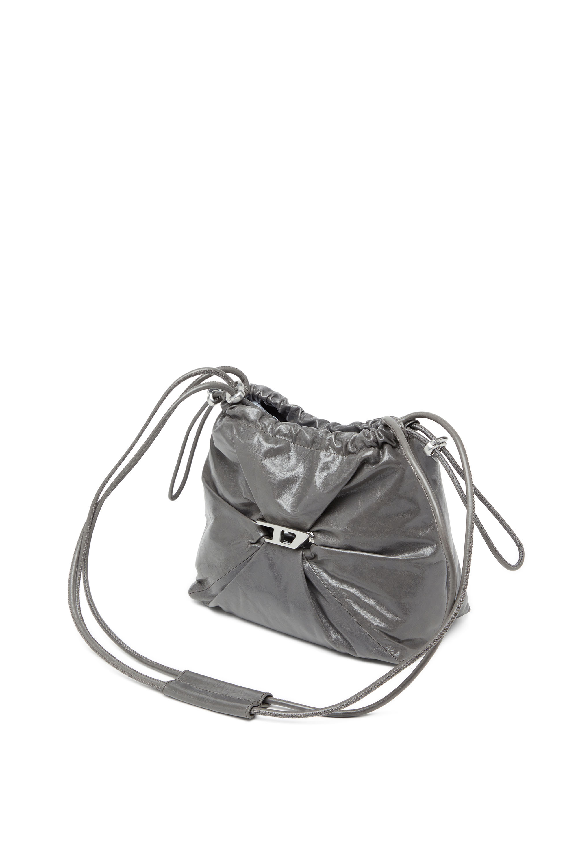 Diesel - SCRUNCH-D BUCKET, Woman's Bucket bag in shiny wrinkled leather in Grey - 1