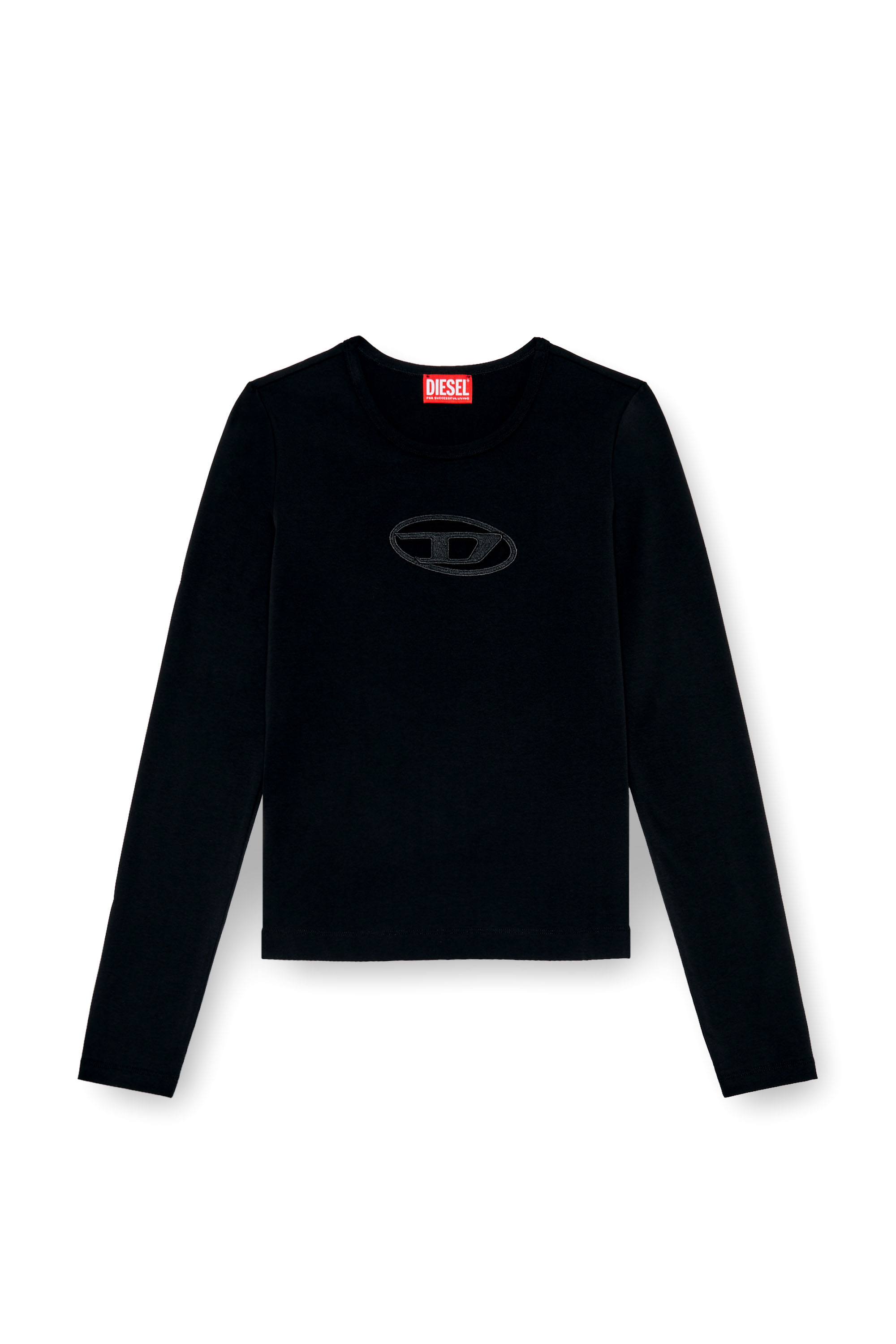Diesel - T-ANGIE-LS, Woman's Long-sleeve T-shirt with cut-out logo in Black - 2