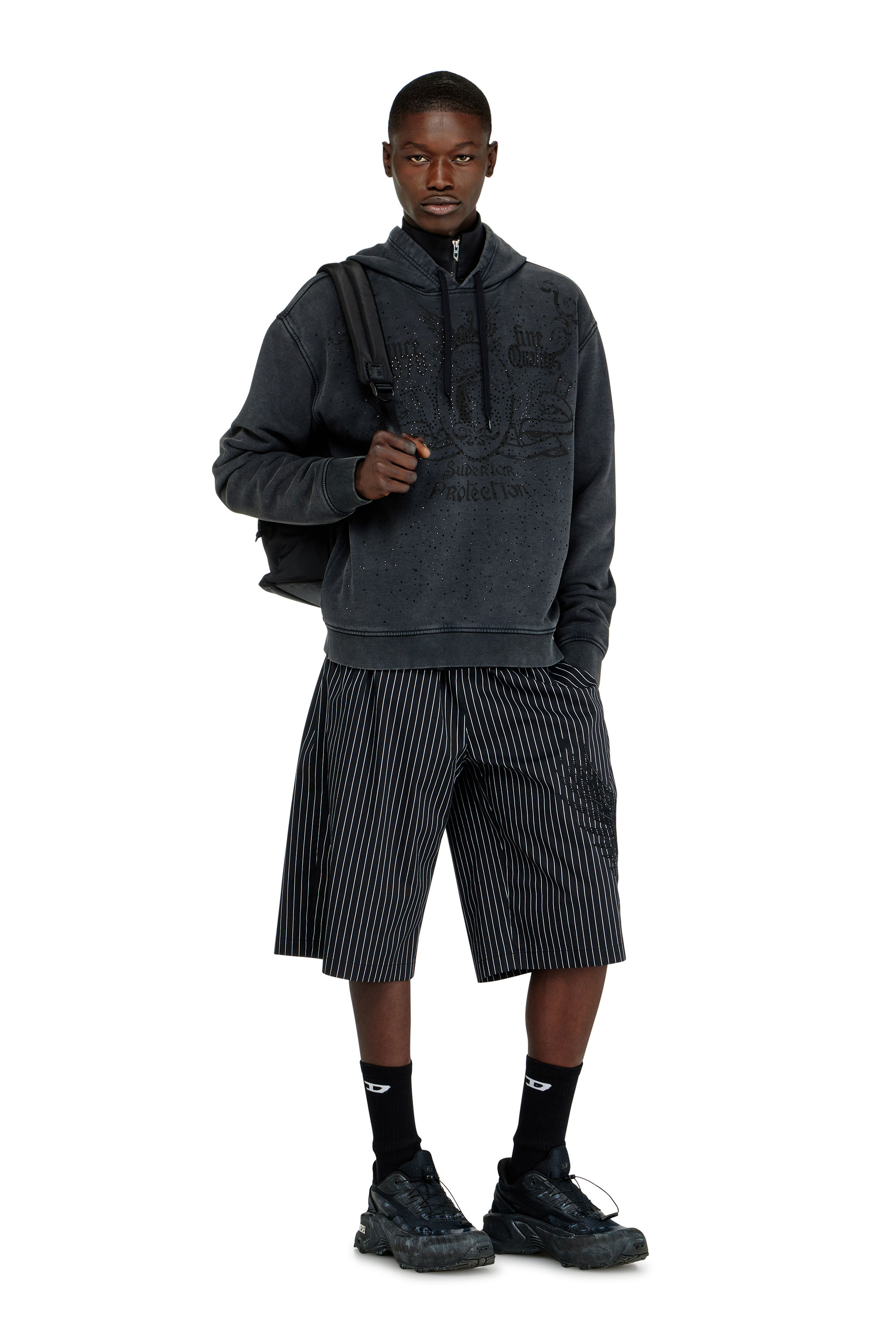 Diesel - S-NORM-HOOD-AA3, Sudadera con capucha estampada y apliques de strass Hombre in Gris - 2