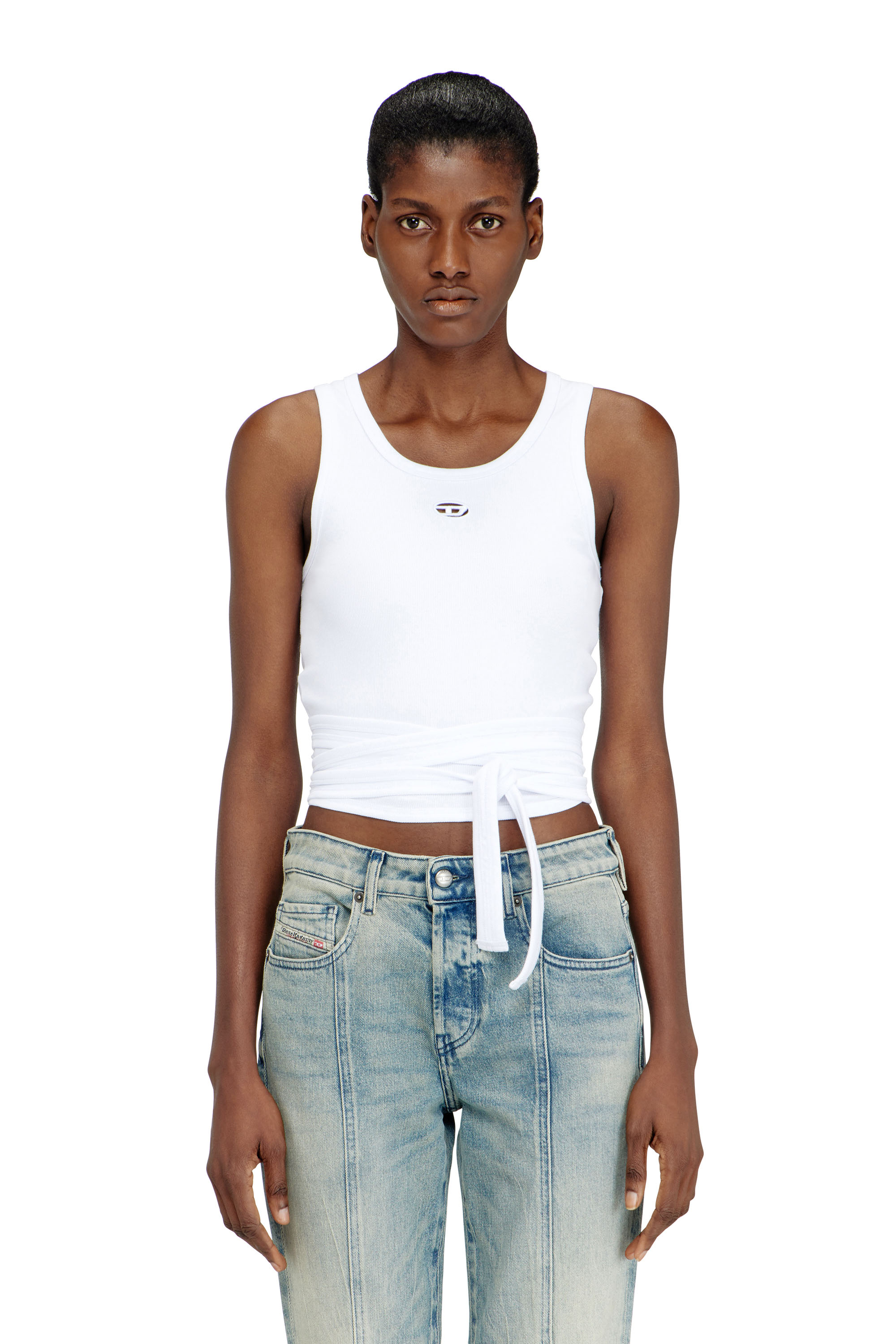 Diesel - T-ANKY-TAIL-S1, Crop top con dise&ntilde;o envolvente Mujer in Blanco - 1