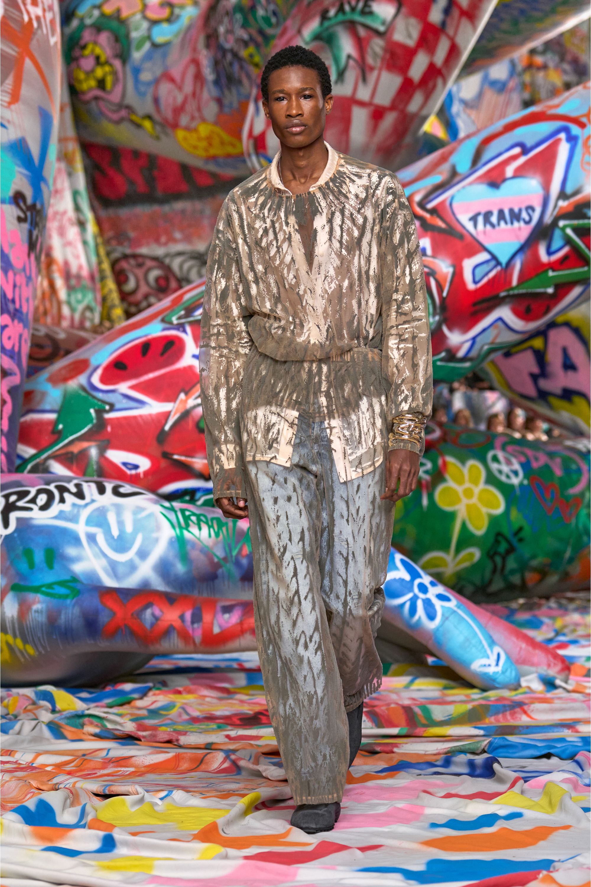 Diesel - T-TARAS, Top de manga larga en tul flocado Hombre in Gris - 3