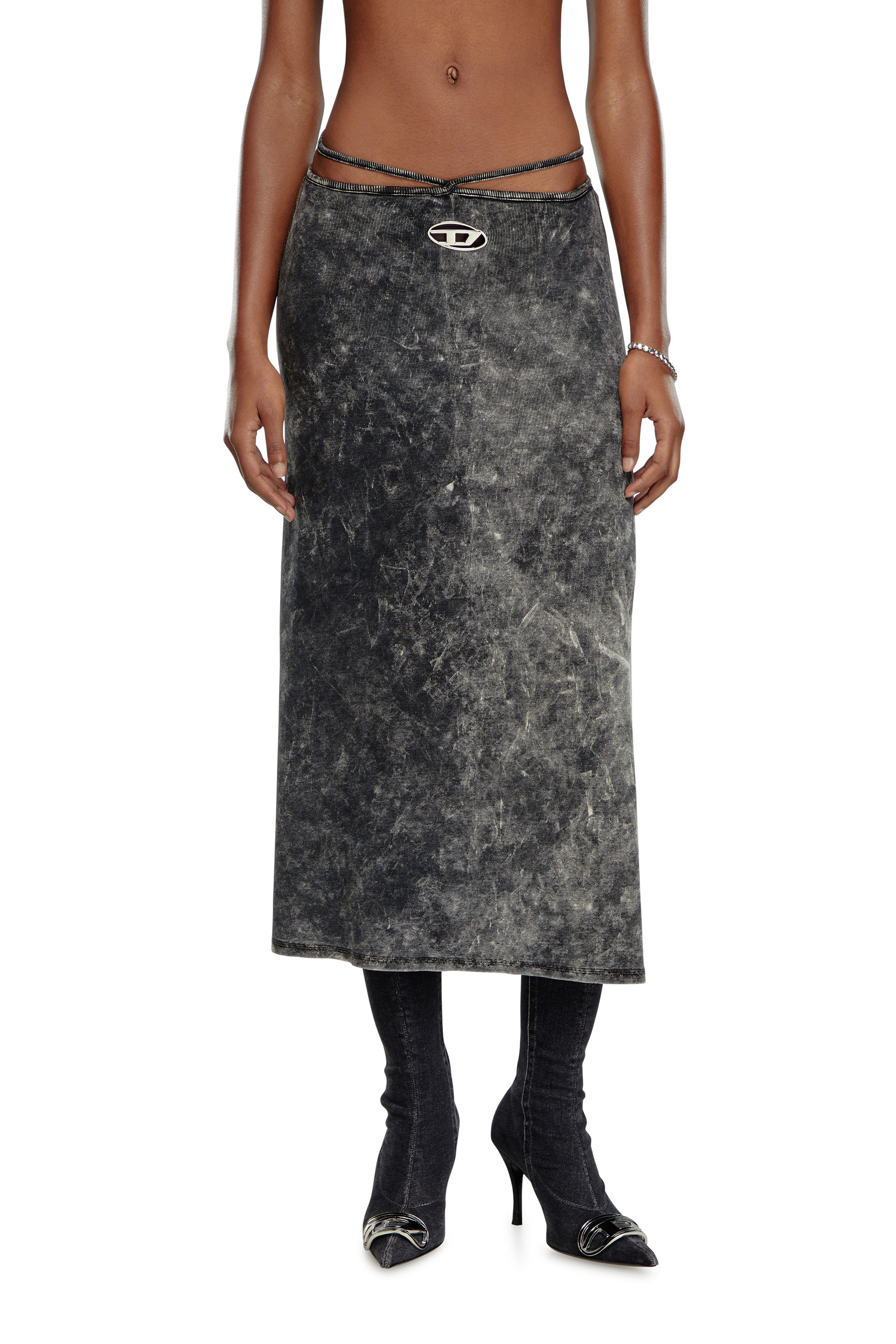 Diesel - O-ROSSI, Mujer Falda midi de aspecto mármol con lazos envolventes in Gris - Image 1