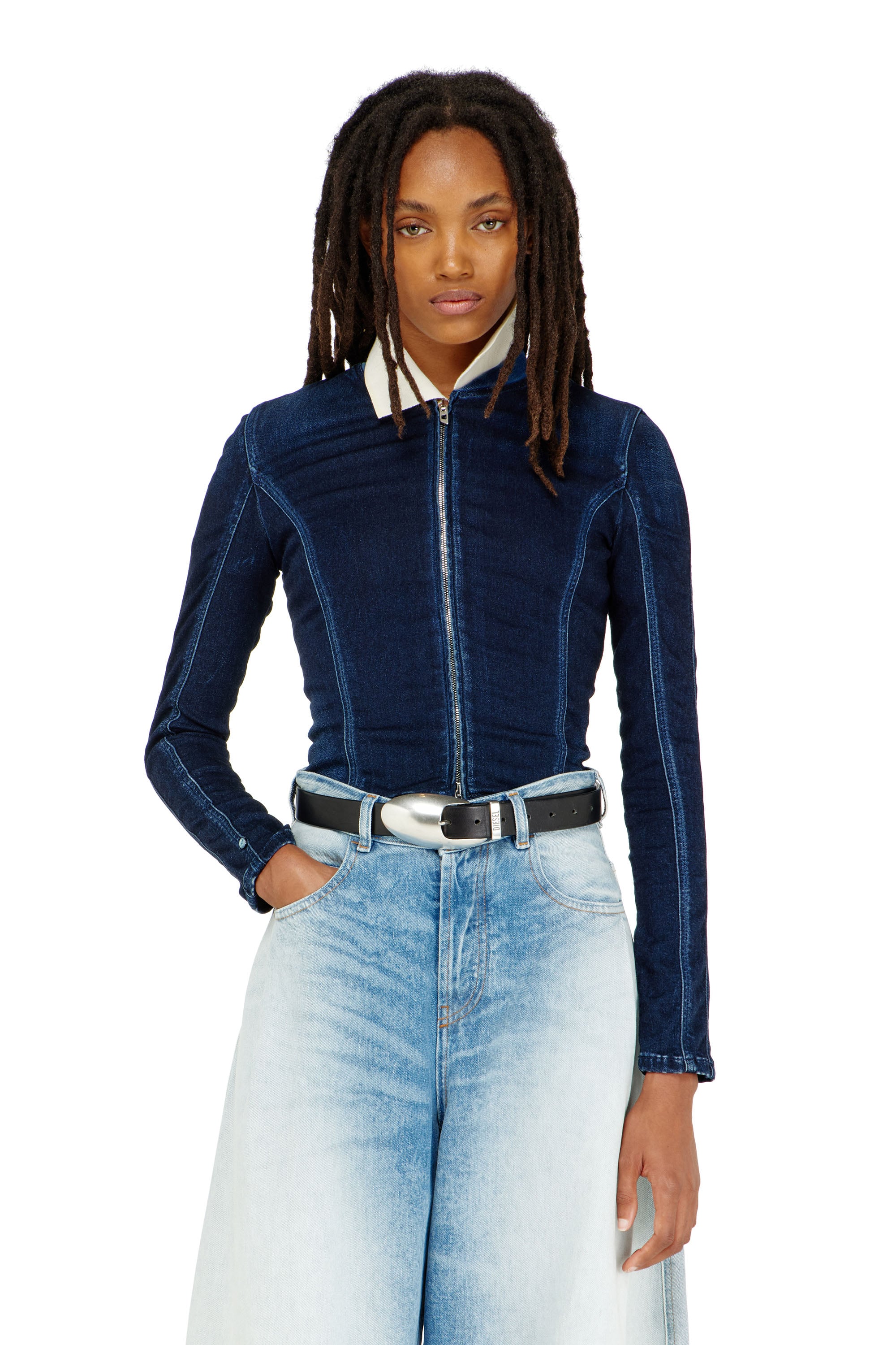 Diesel - DE-GARY-D JOGG, Chaqueta cropped en JoggJeans Mujer in Azul marino - 1