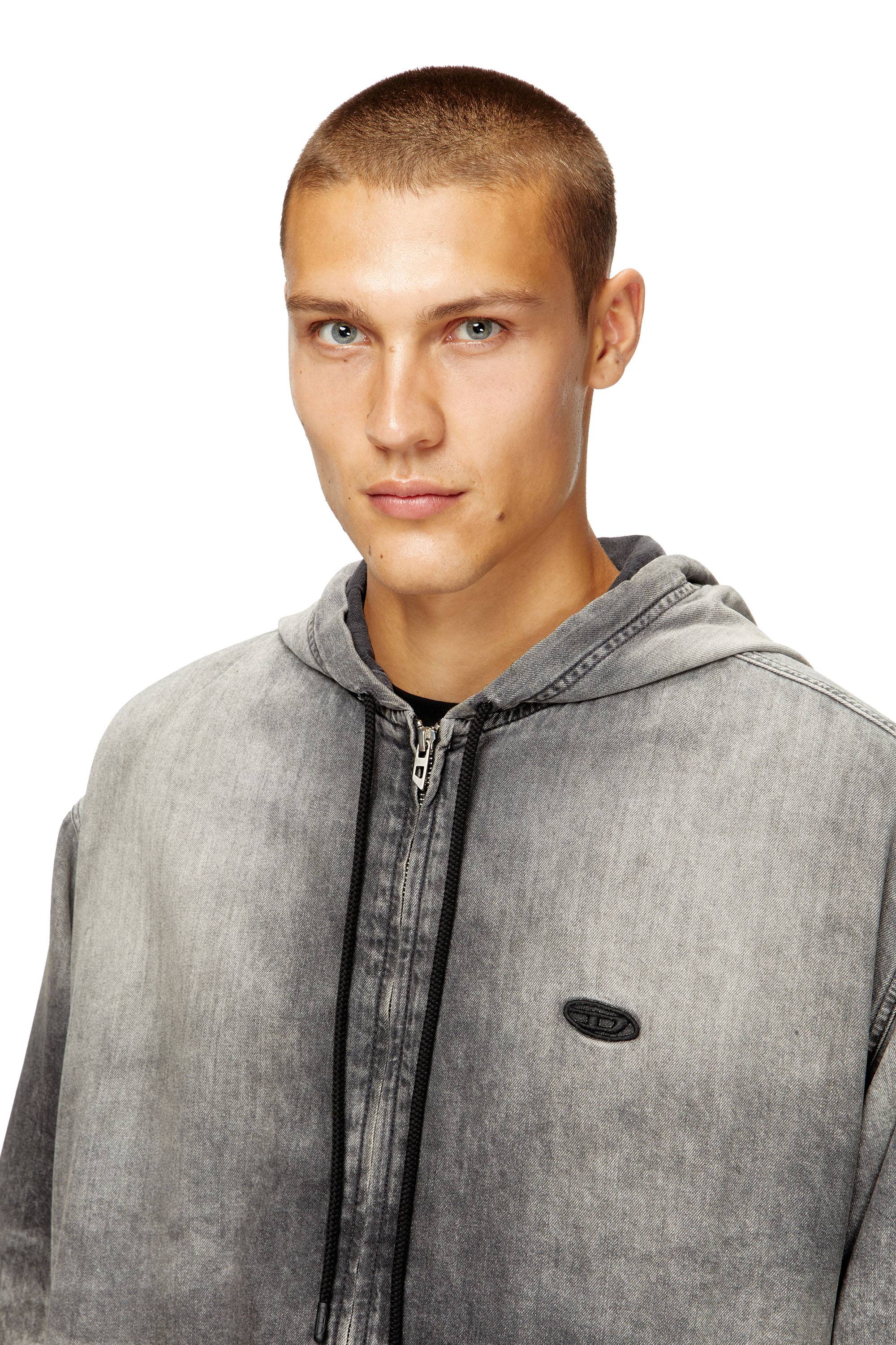 Diesel - D-OFFY-S, Chaqueta con capucha en denim revestido efecto marmoleado Unisex in Negro - 4