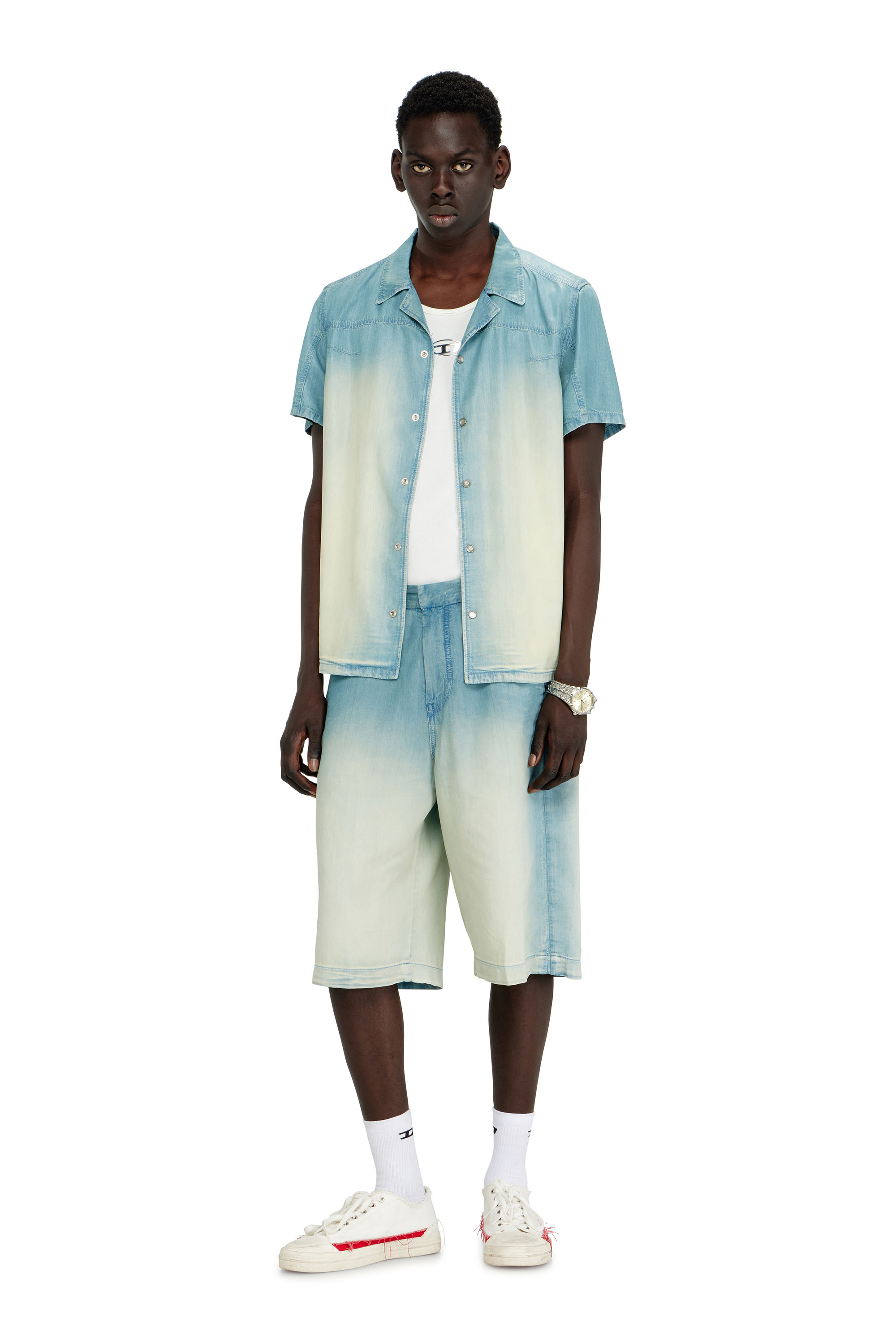 Diesel - D-TYLOR-SHORT-S, Man's Shorts in fluid overdyed denim in Light Blue - 1
