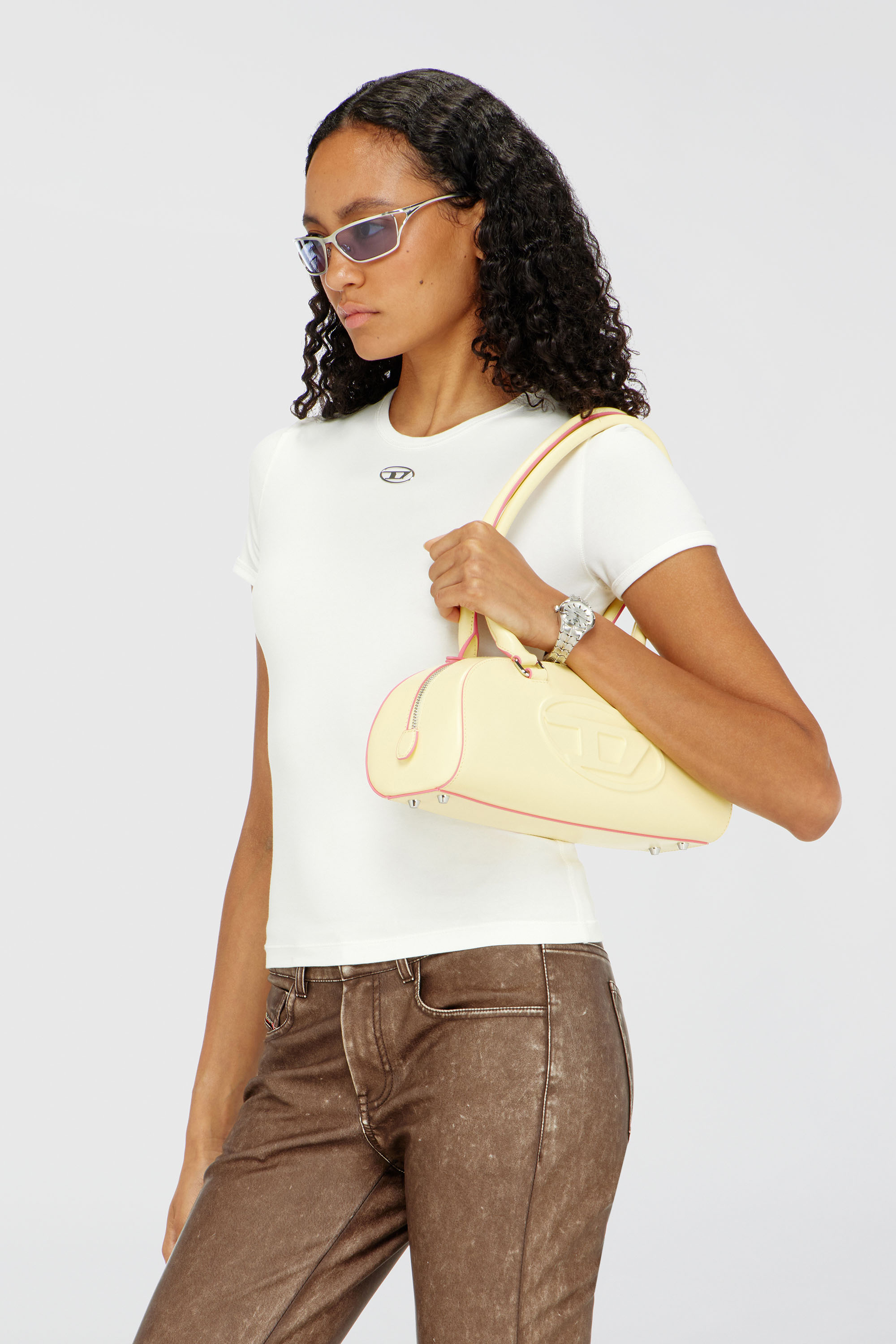 Diesel - T-UNCUTIESLONG-OD, Camiseta slim-fit con Oval D met&aacute;lico Mujer in Blanco - 3