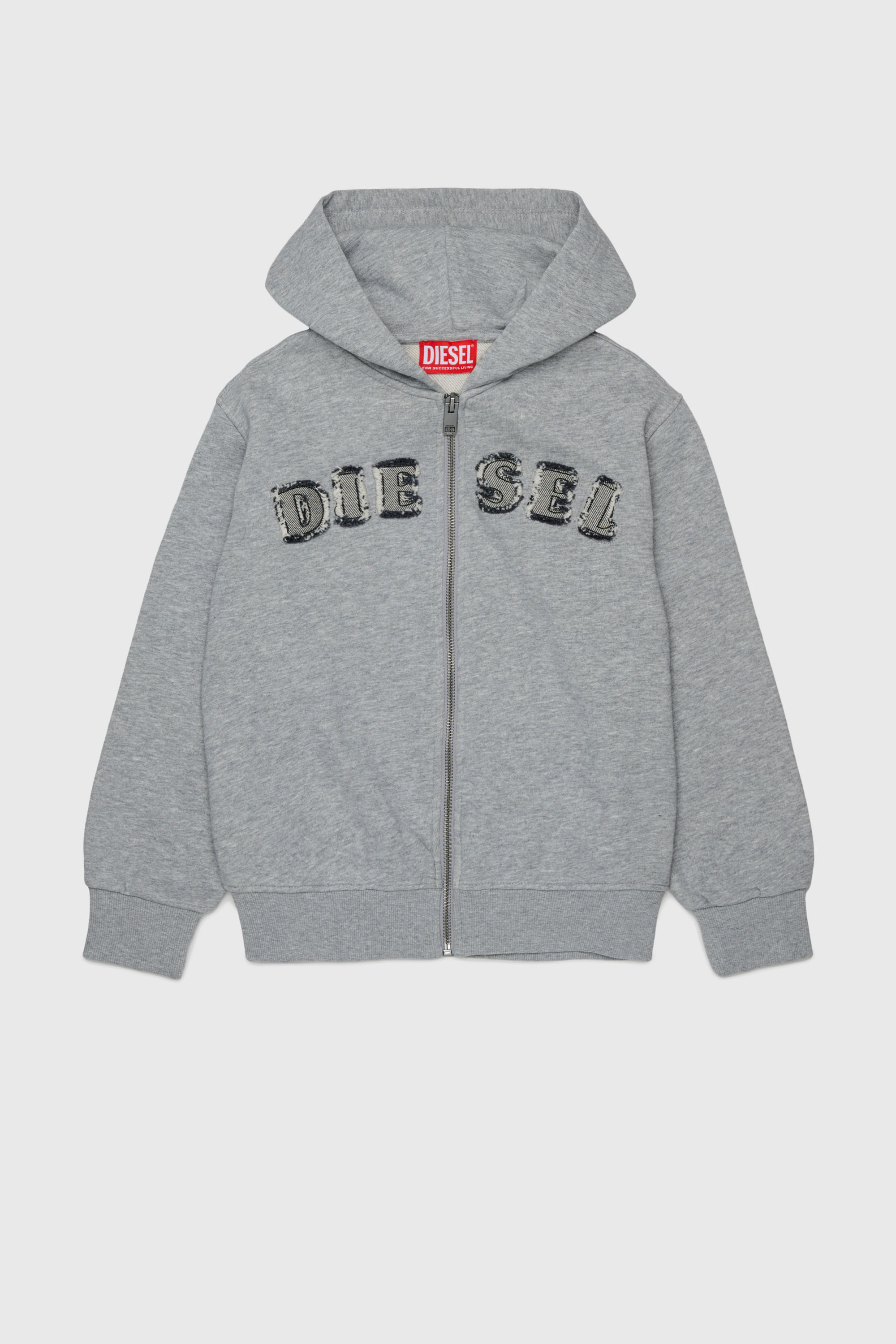 Diesel - SJEANSHOOD OVER, Man's Zip-up hoodie with frayed logo letters in Grey - 1