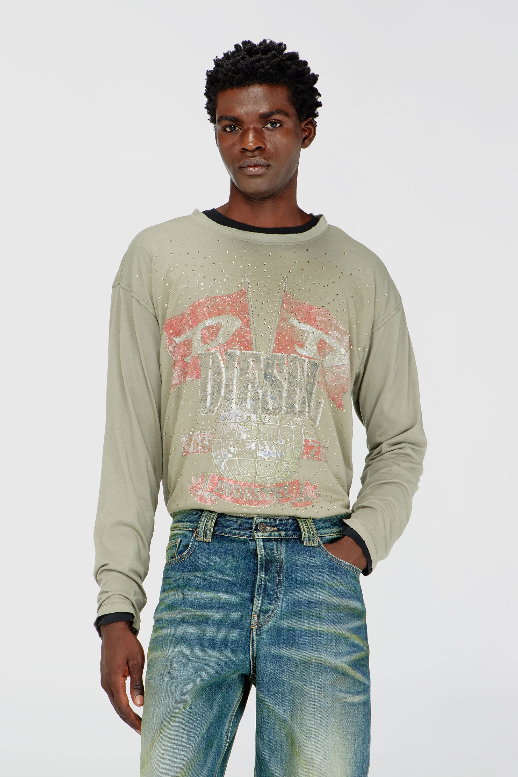 Diesel - T-GERI-LS-A, Camiseta de manga larga con gr&aacute;ficos de concierto y cristales Hombre in ToBeDefined - 1