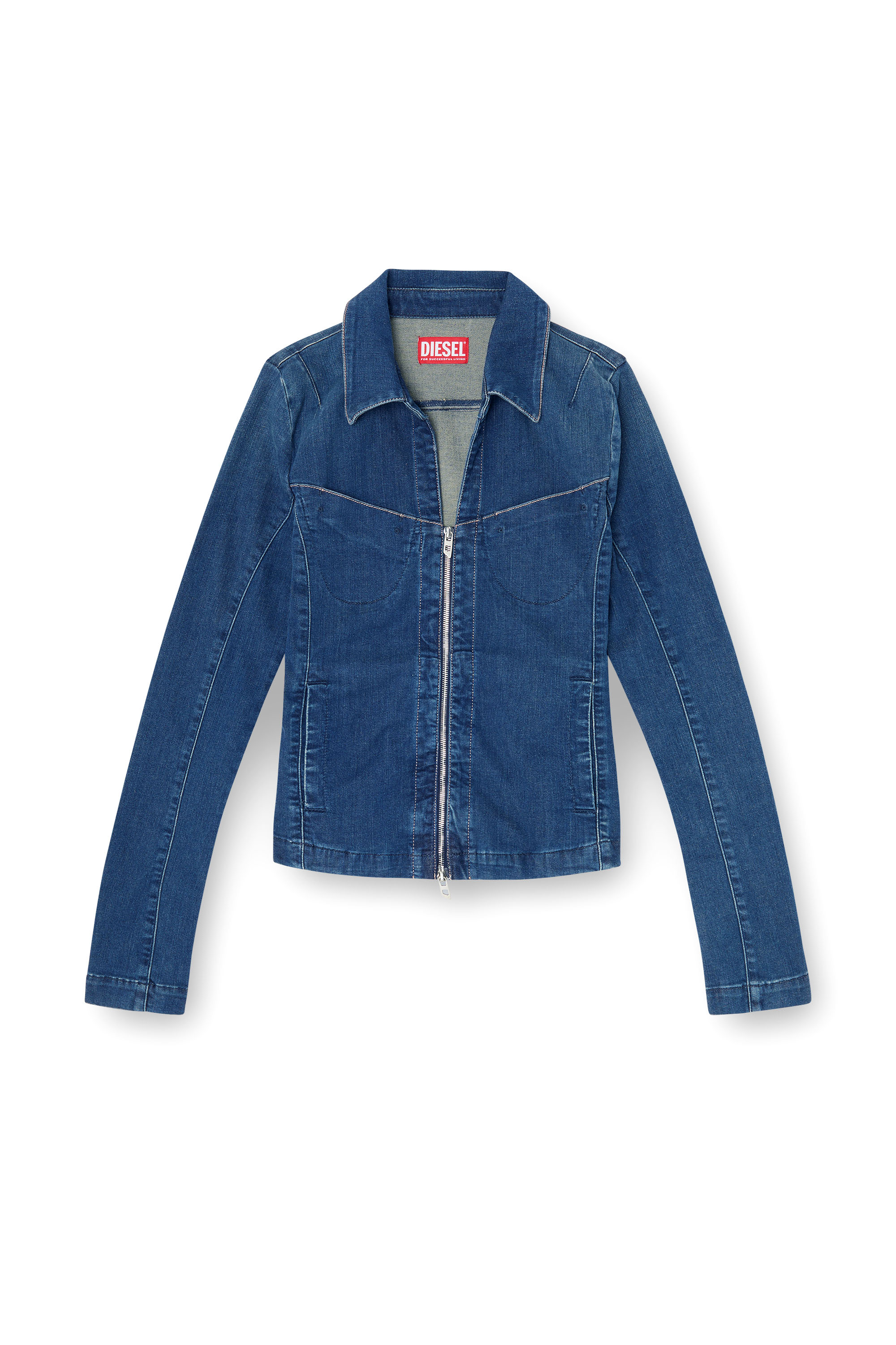 Diesel - DE-QUINOR-S1, Camisa con cremallera completa en denim Mujer in Azul marino - 3