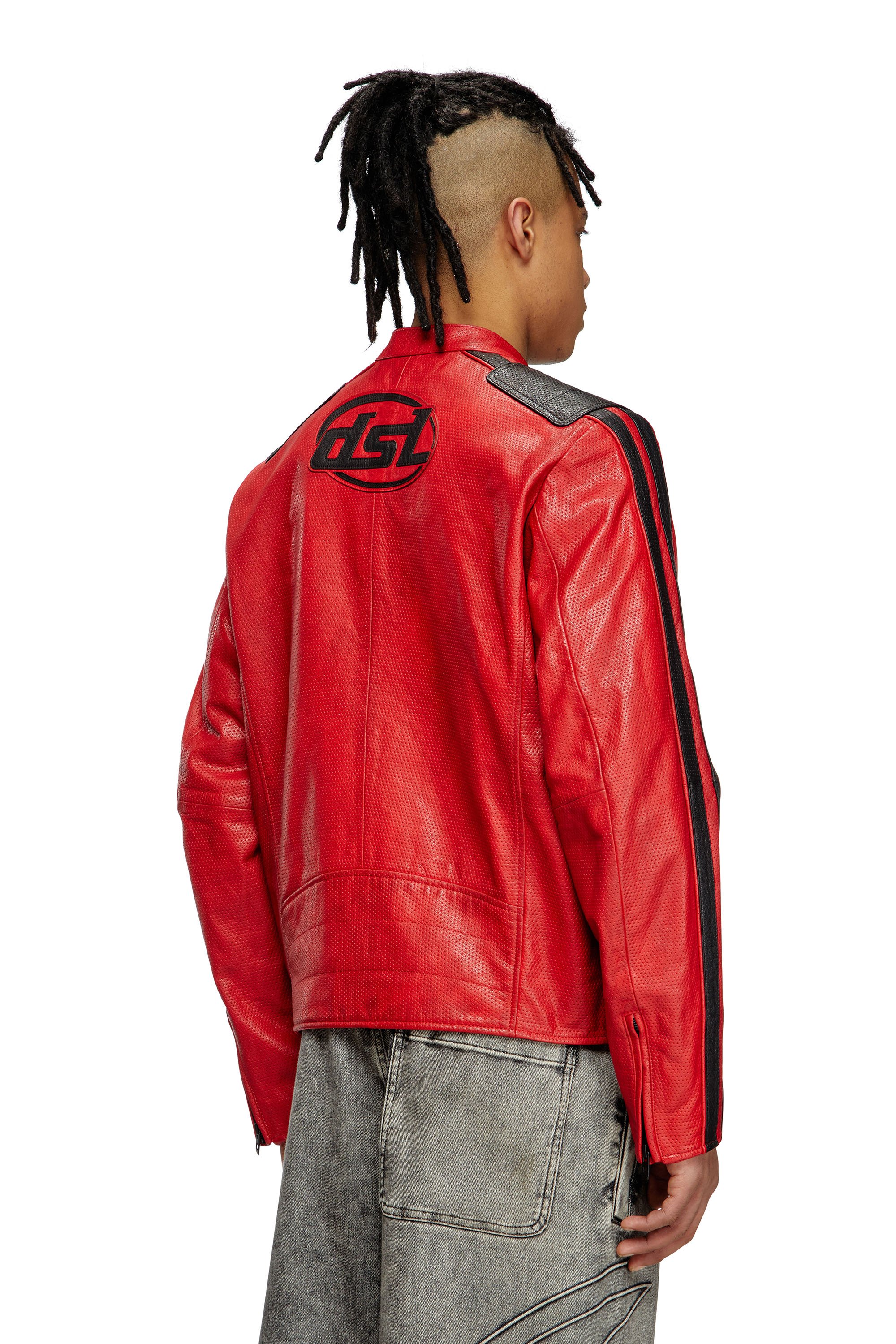 Diesel - L-POP, Chaqueta de motorista de cuero perforado Unisex in Rojo - 5