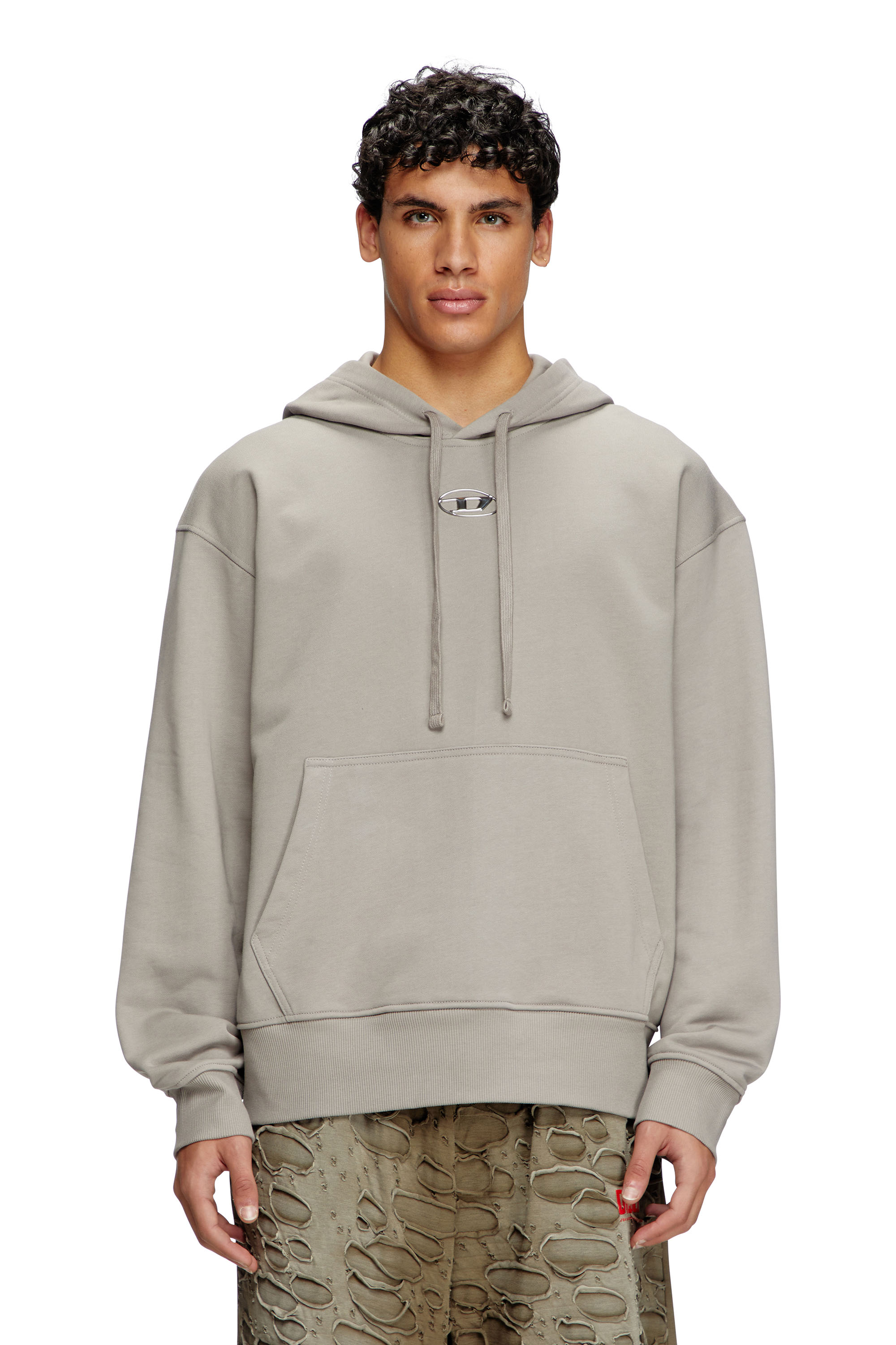 Diesel - S-MACS-HOOD-OD, Sudadera con capucha extragrande con logotipo metálico Hombre in Gris - 1