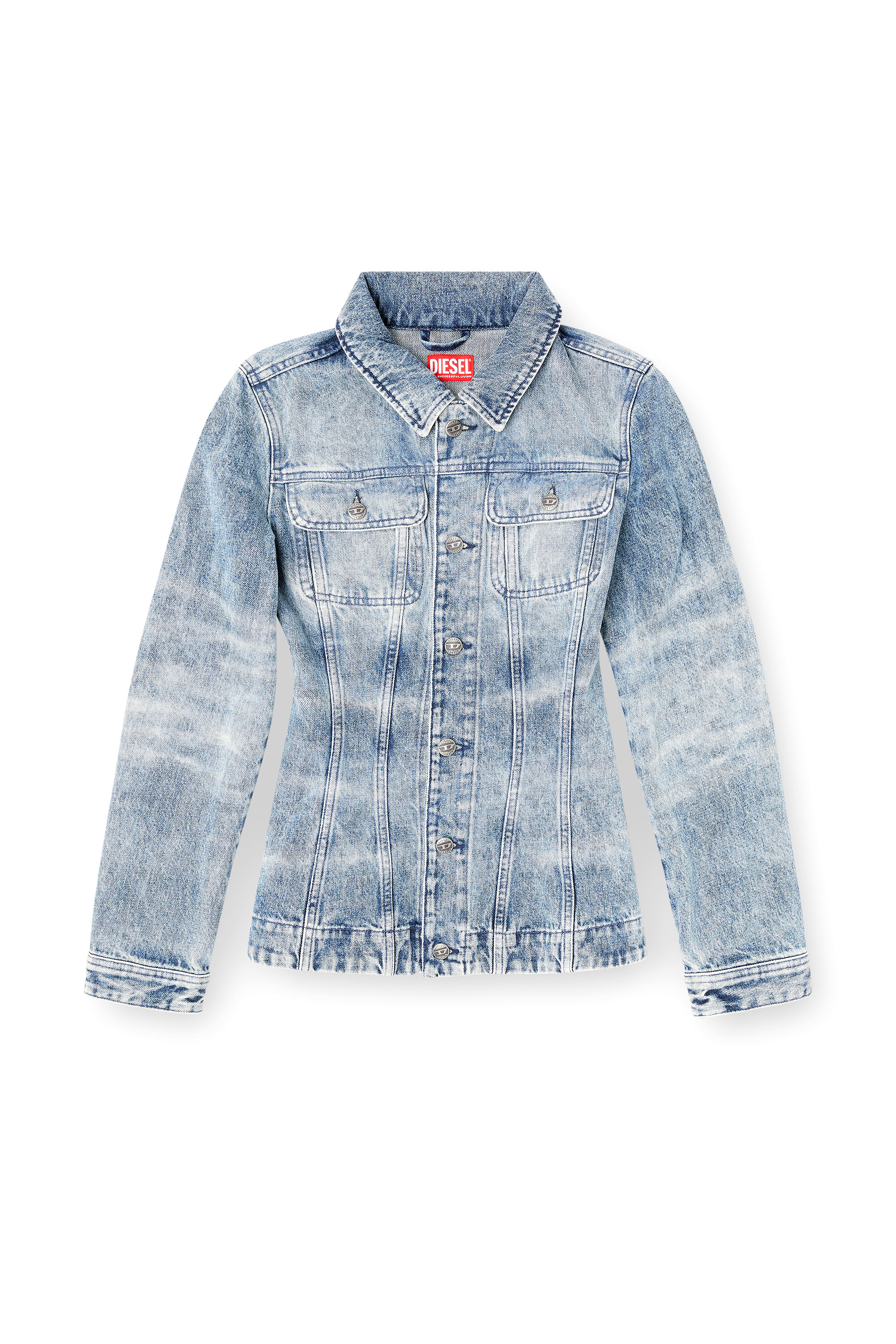 Diesel - DE-KATERIN-FSH, Chaqueta ajustada de denim de algodón y cáñamo grabado con láser Mujer in Azul marino - 3