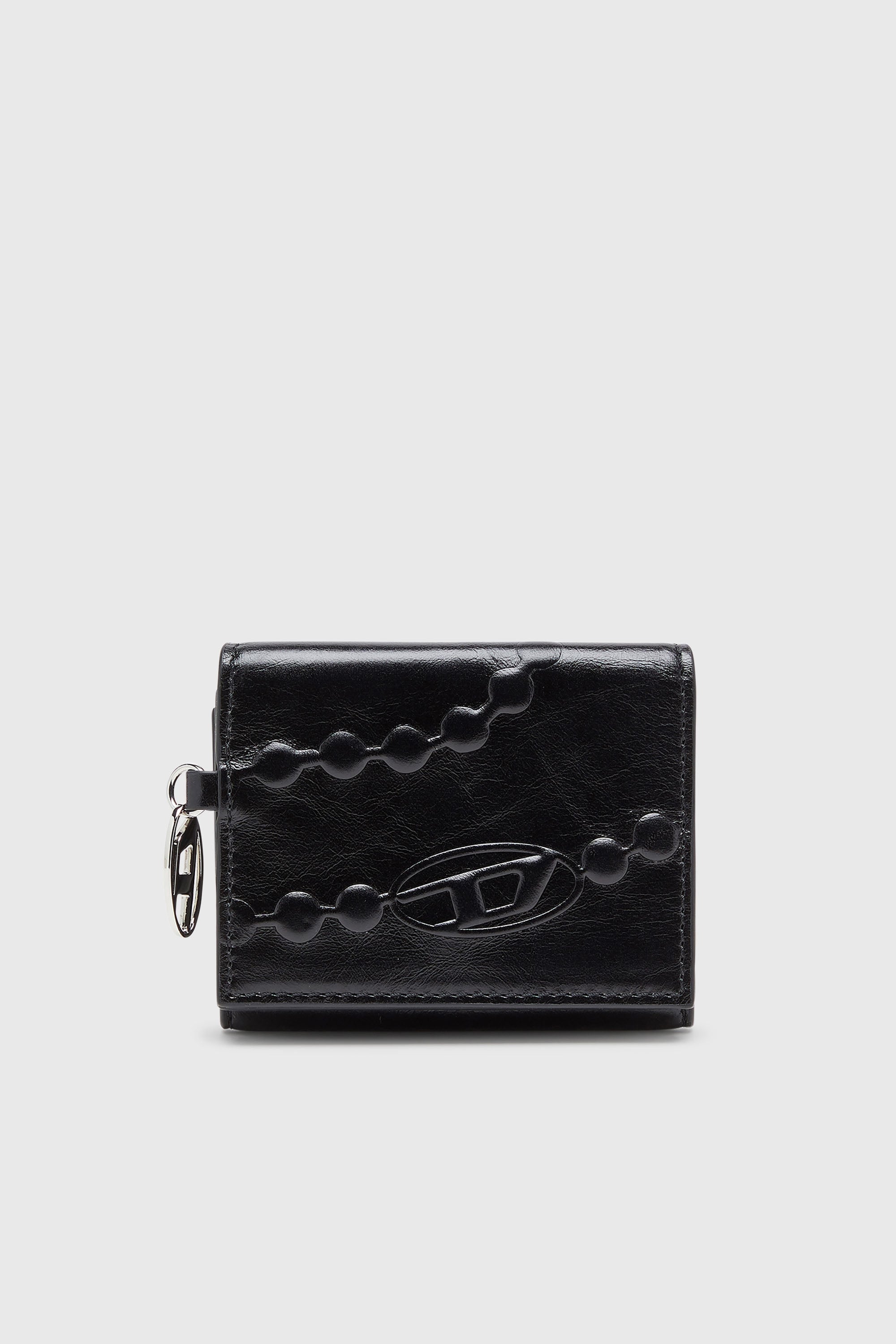 Diesel - OVAL-D TRI FOLD ZIP COIN XS II, Cartera de piel triple con motivo en relieve Mujer in Negro - 1