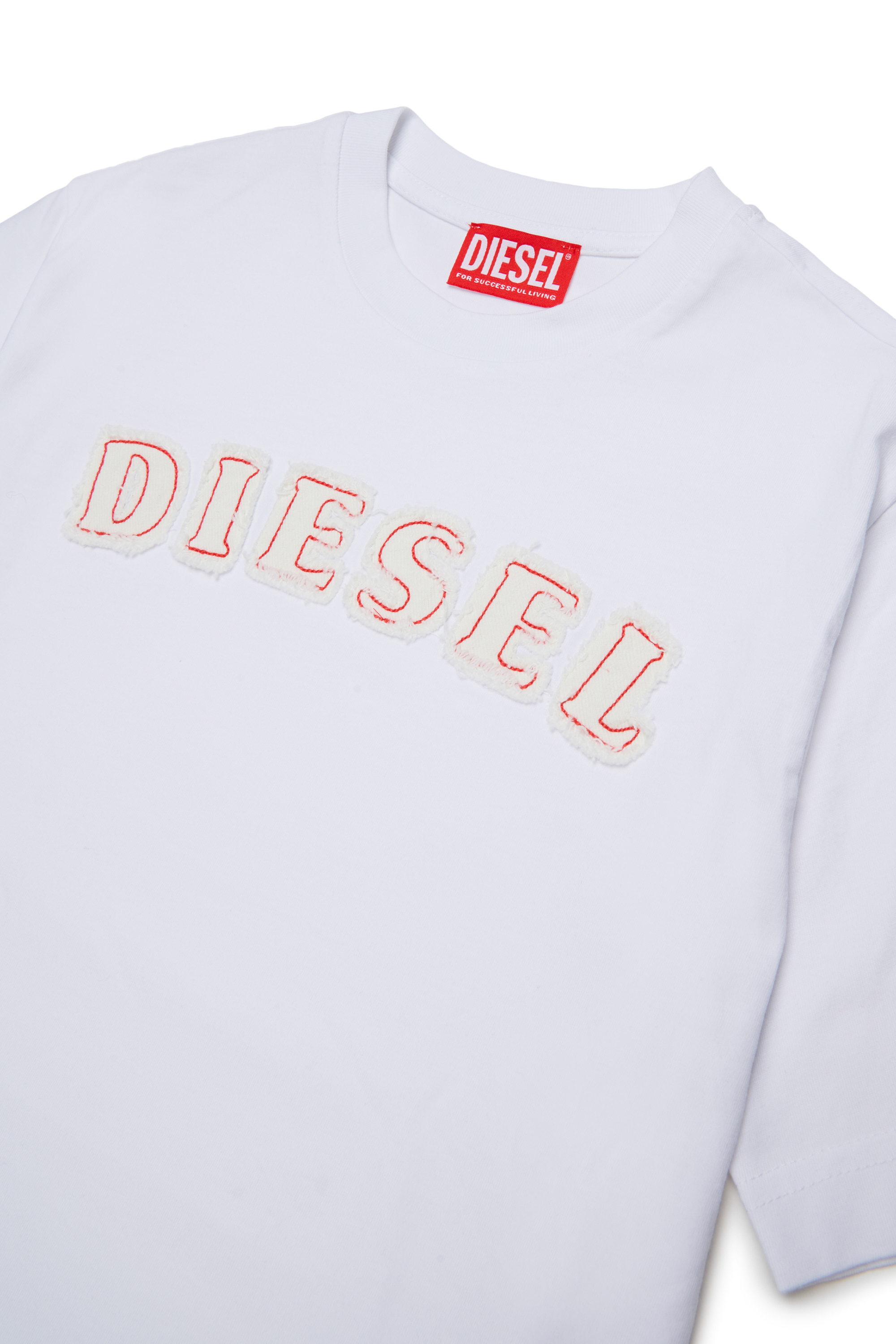 Diesel - TJEANS OVER, Camiseta de algod&oacute;n con logo efecto deshilachado Hombre in Blanco - 3