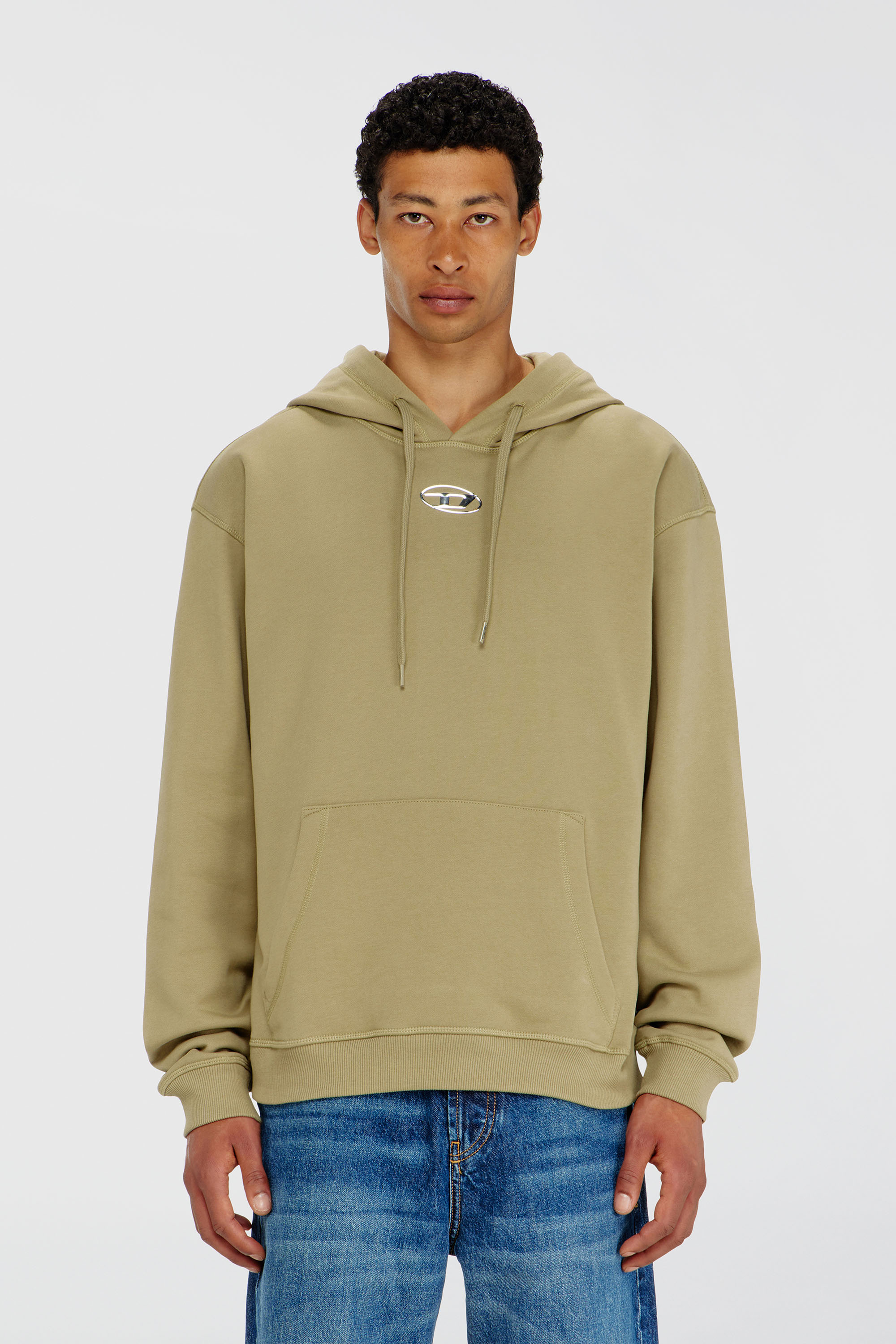 Diesel - S-NORM-HOOD-IOD, Sudadera con capucha de algod&oacute;n con Oval D met&aacute;lico. Hombre in Verde - 3