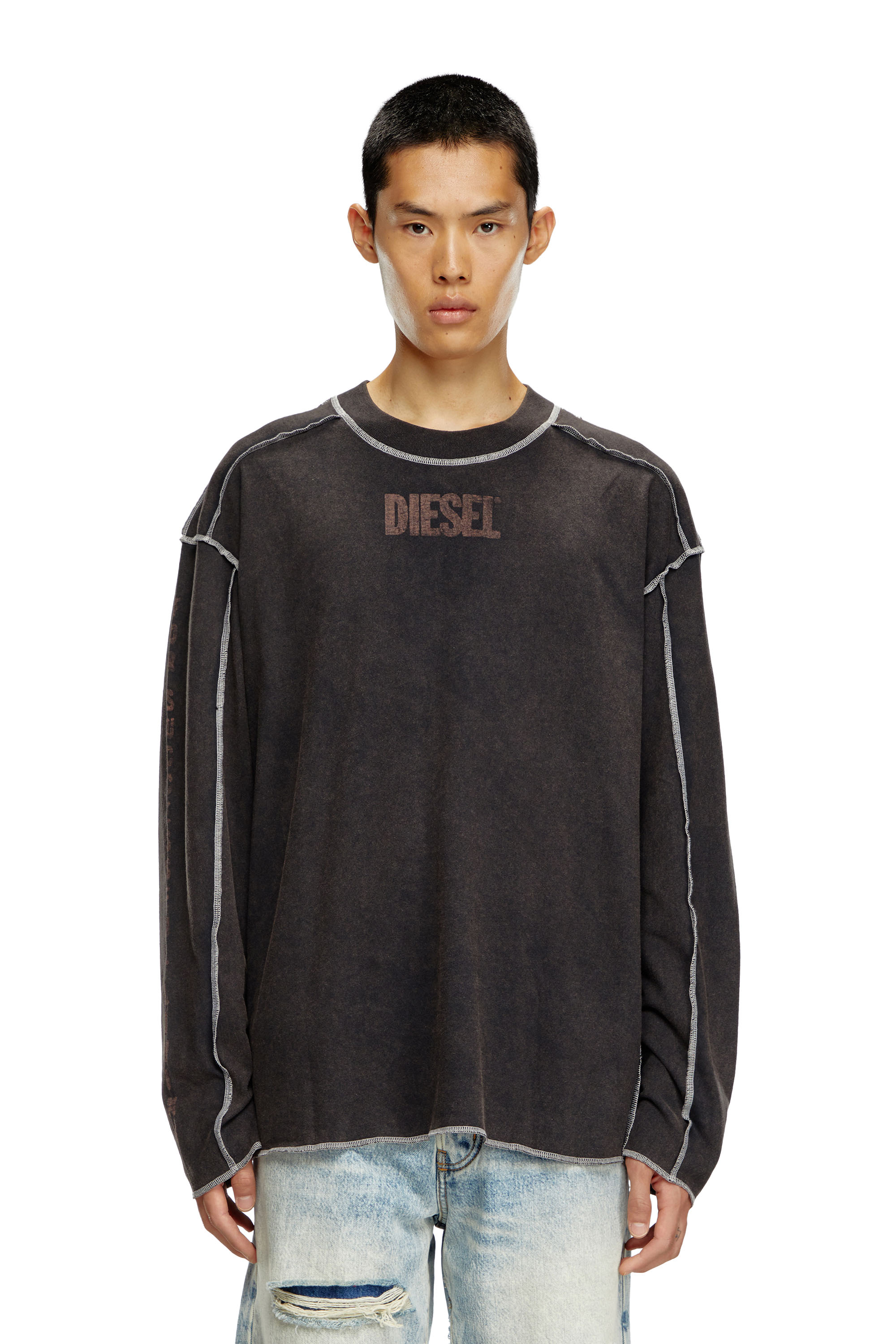 Diesel - T-CRAOR-LS, Camiseta de manga larga con efecto de revés Hombre in Gris - 6